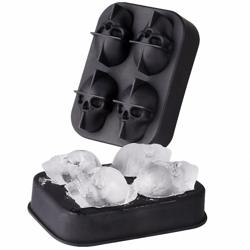 Skull Shaped Silicone Ice Cube Tray for Whisky, Cocktails, Candy, Ice Cream, Pudding & Soap Molds - Perfect for Halloween Parties, Themed Drinks & DIY Crafts