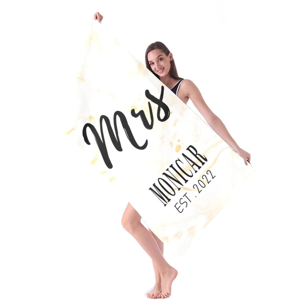 Custom Monogrammed Beach Towel Personalized with Names - Quick Dry, Sand Proof Pool Towel for Bride & Groom | Perfect Newlywed Gift for Couples, Beach Vacations & Honeymoon Getaways