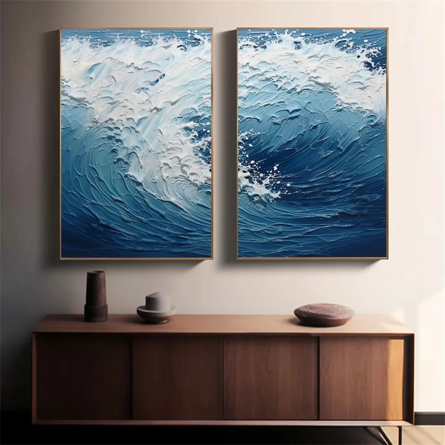 Ocean and Sky Wall Art Set of 2 - Handmade Canvas Paintings for Home Decor | Perfect for Living Room, Bedroom & Office Decorations