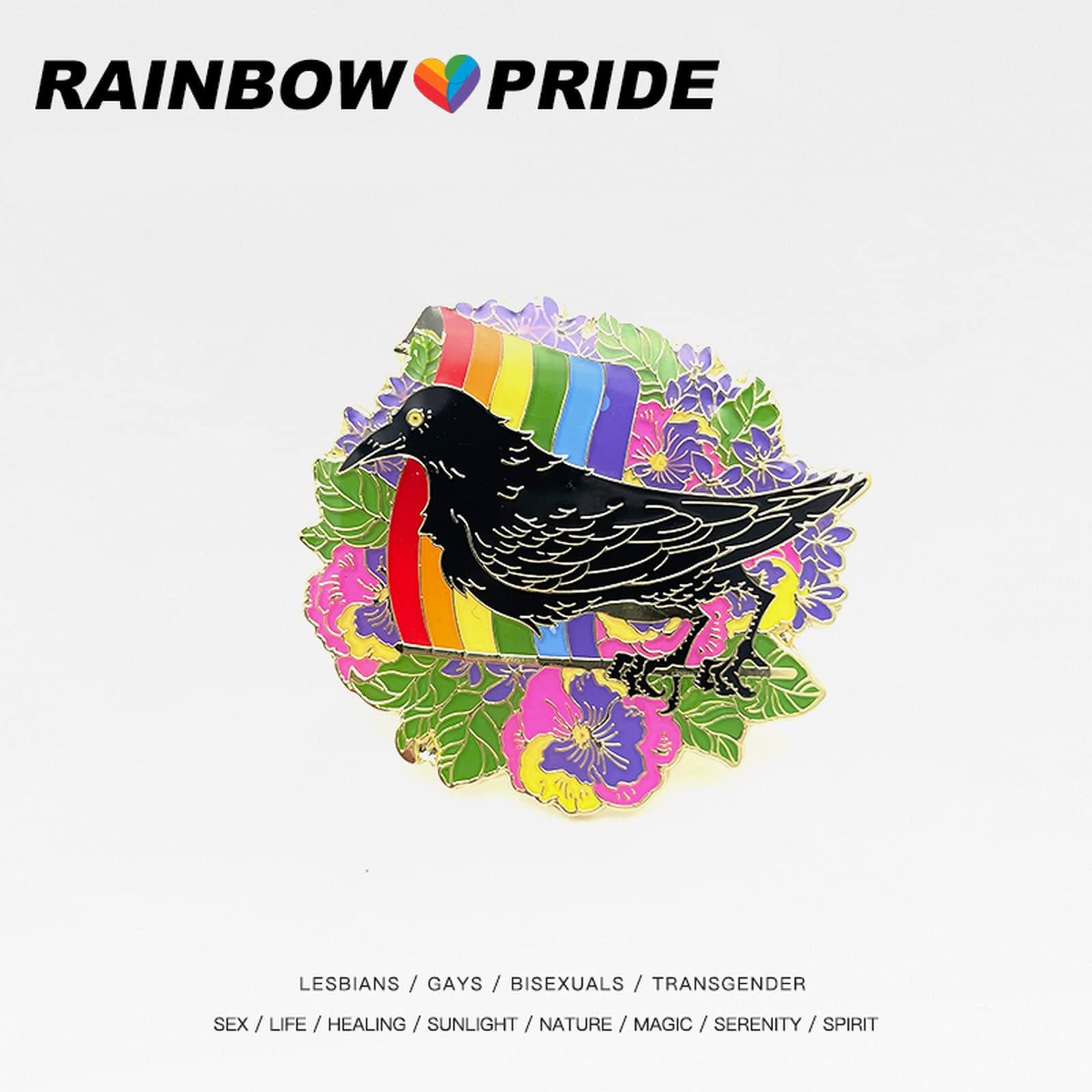 Rainbow Pride LGBTQ+ Accessories Pins - Crow Shape Transgender, Bisexual & Lesbian Flag Enamel Pins - Valentine's Day Gifts for Couples (Perfect for Backpacks, Jackets & Pride Events)