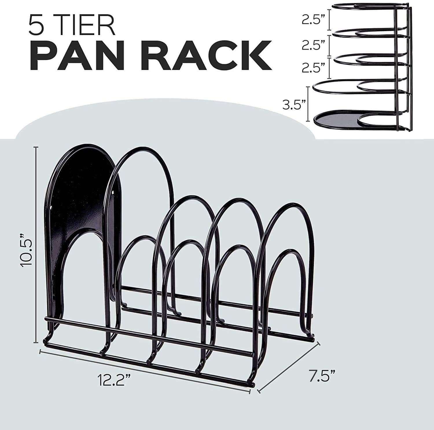 Large Black Coated Steel Plate Rack - Rust-Resistant Dish Stand & Lid Holder for Kitchen Cabinet Storage | Organize Pots, Pans & Utensils in Style