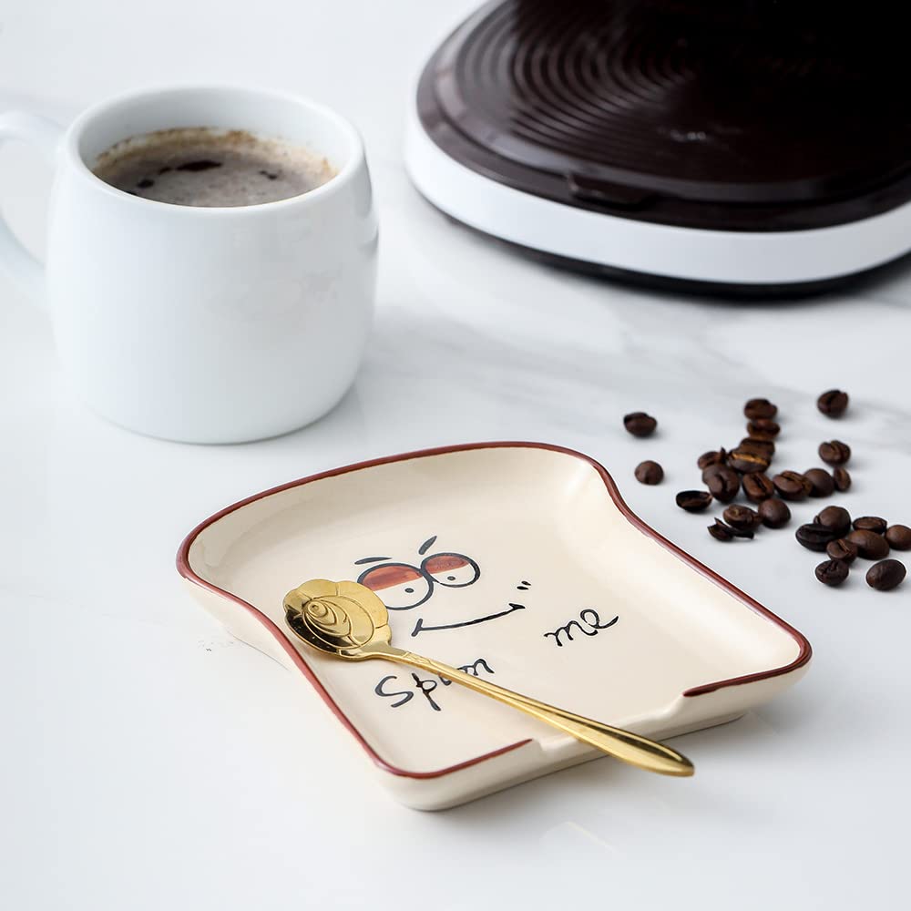 Funny Ceramic Spoon Rest - Cute Toast Design Kitchen Counter & Stove Top Holder - Dishwasher Safe Decorative Accessories - Perfect for Breakfast Nook, Coffee Bar & Kitchen Decor