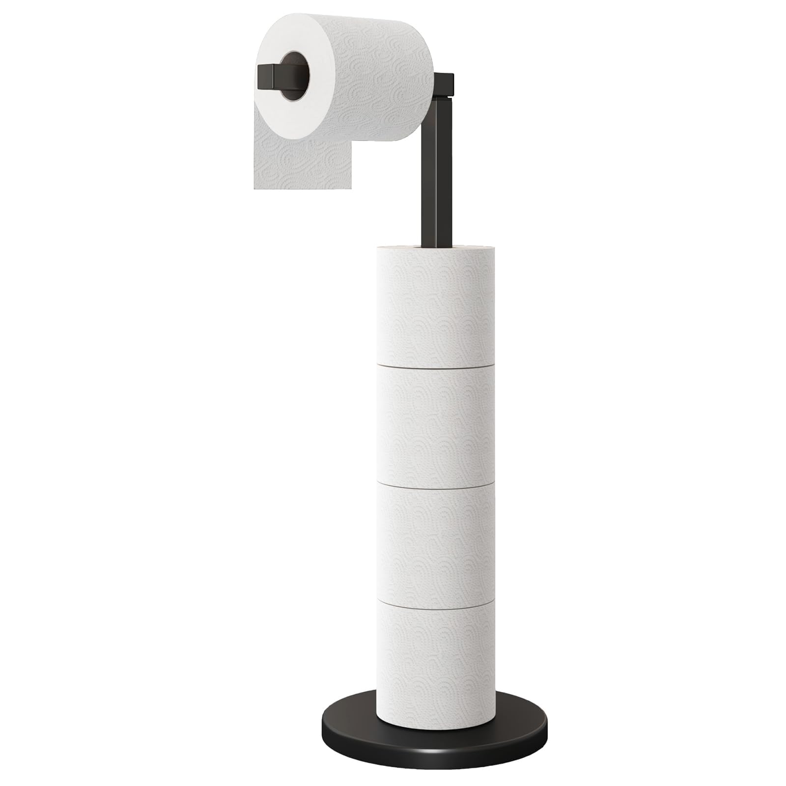 Fixwal Free Standing Toilet Paper Holder Stand - Modern Bathroom Tissue Roll Organizer with Weighted Base, Rustproof Design for Bathroom Storage (Black) | Perfect for Home, Office & Guest Bathroom Organization