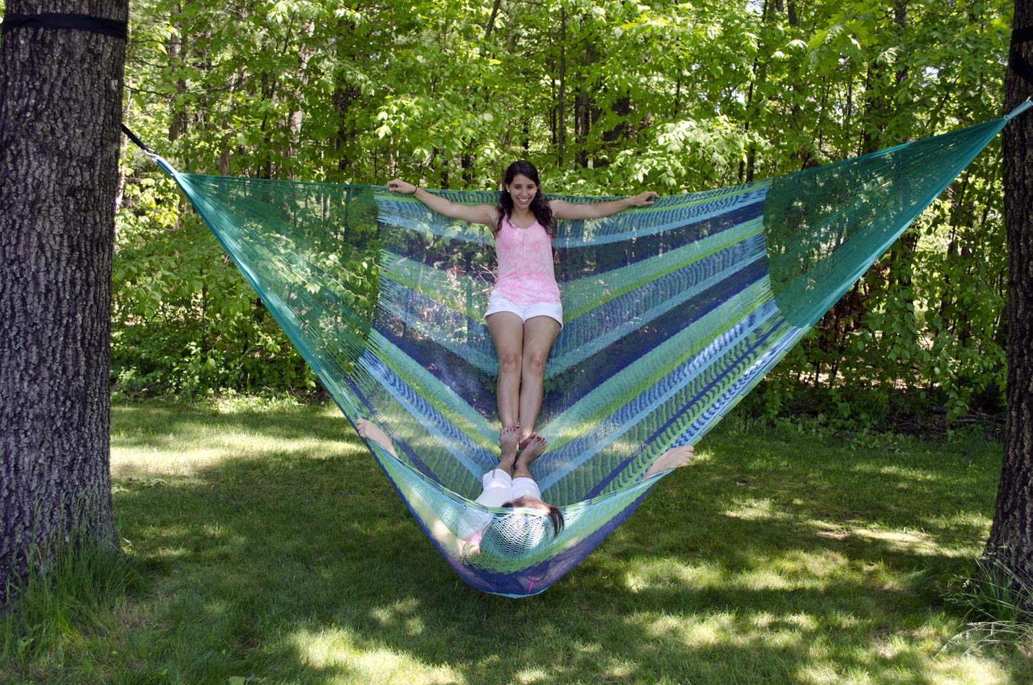 Breezy Point Mayan Mexican Jumbo Hammock - Extra Large Cotton Rope Hammock for Outdoor, Backyard, Camping & Beach - Handwoven Hammock with Spreader Bars & Carrying Bag