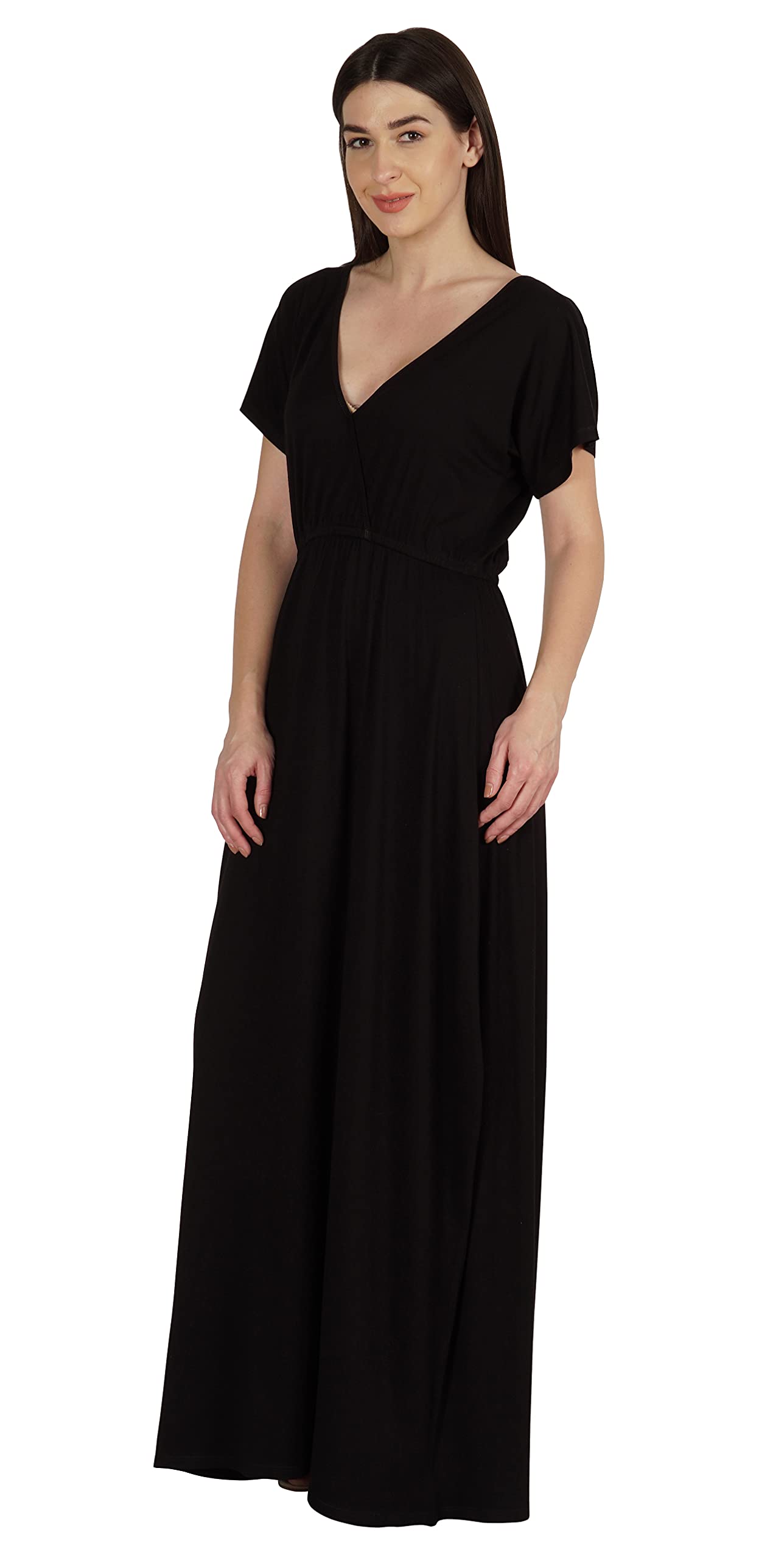 Inkmeso Wrap Style Jersey Maxi Dress - Gathered Waist Summer Casual Long Dress for Women | Beach Cover Up, Wedding Guest, Vacation Outfit