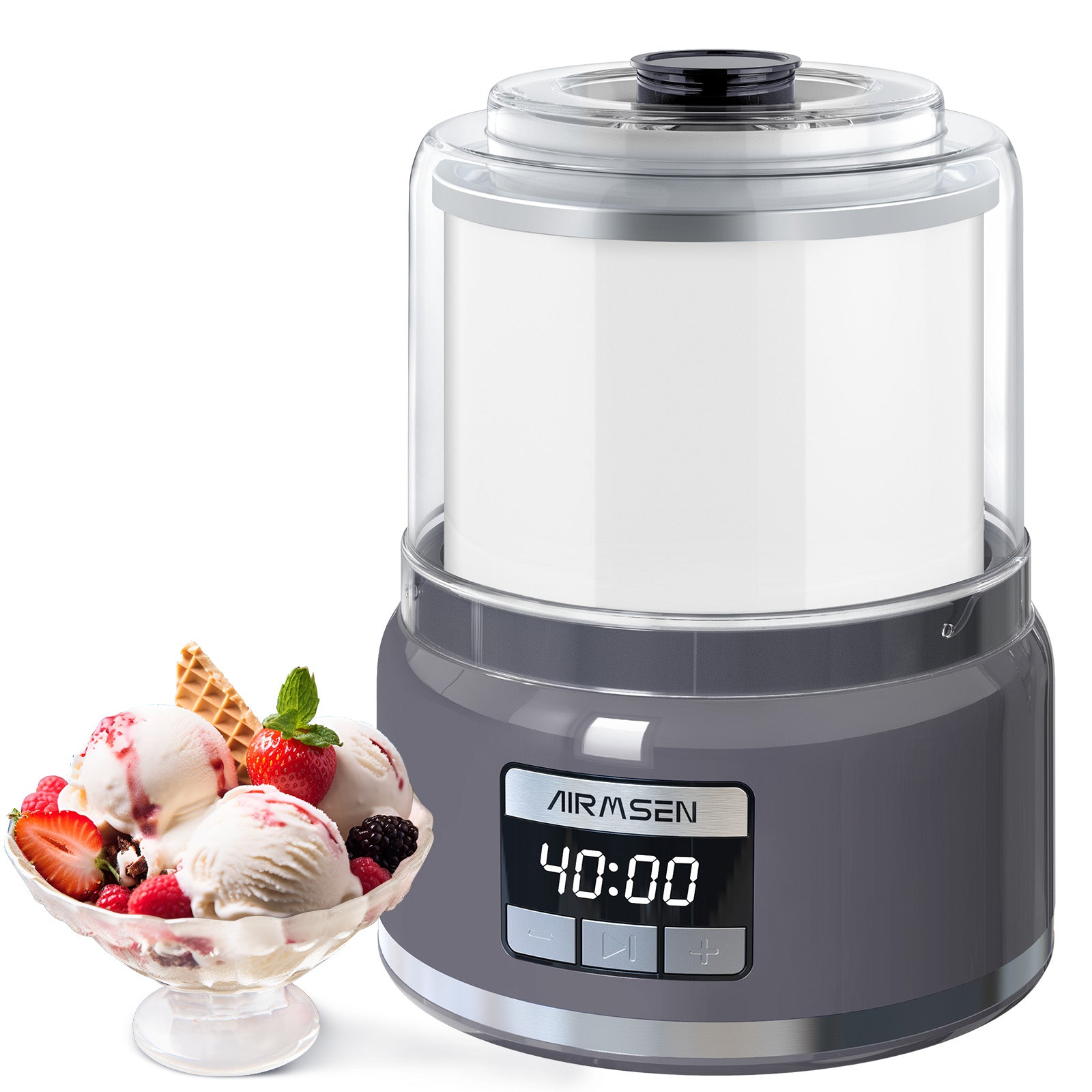 2.1 Qt Automatic Ice Cream Maker with LED Display & Timer - Perfect for Homemade Gelato, Sorbet, and Frozen Yogurt at Home