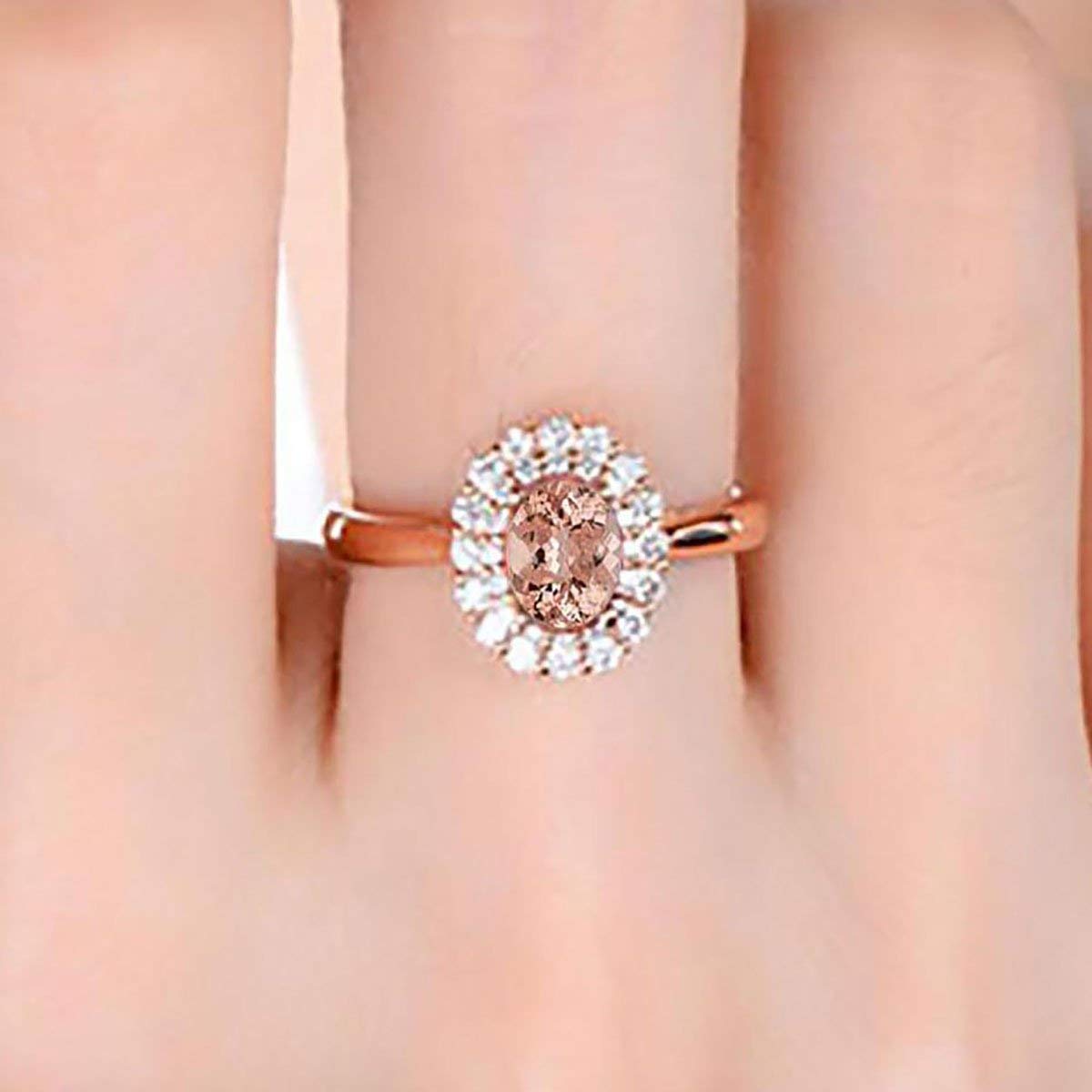 1.50 Carat Morganite & Diamond Double Halo Engagement Ring in 18K Gold Plating - Limited Time Sale - Perfect for Proposals, Weddings & Anniversary Gifts
