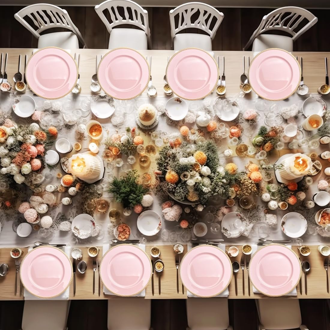 12-Pack 13 Inch Pink Plastic Charger Plates - Elegant Round Dinner Plates for Wedding, Party, and Event Decor - Perfect for Table Settings, Buffets, and Special Occasions