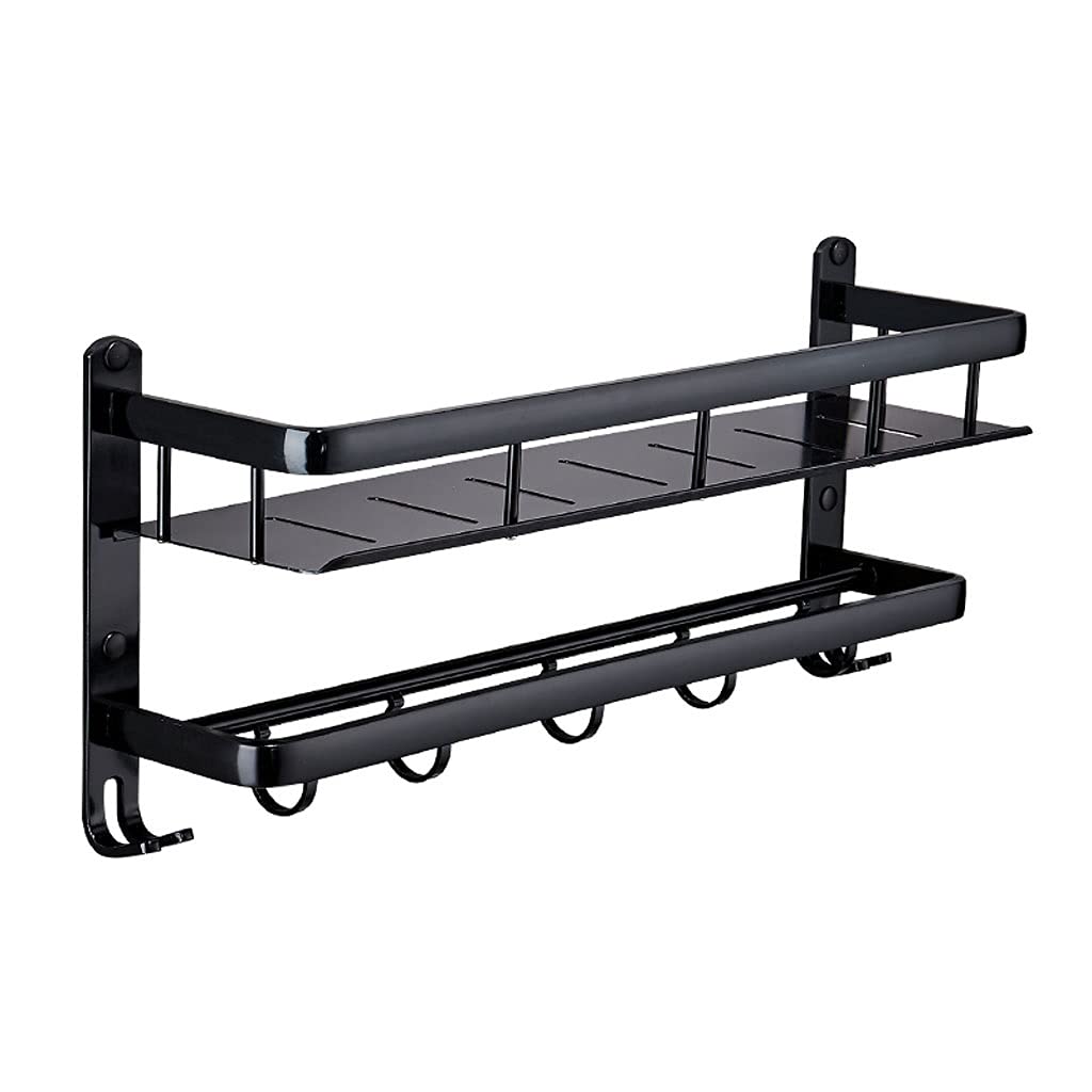 Wall-Mounted Space Saving Aluminum Shower Shelf with Hooks - No Drill Bathroom Organizer (6mm Thick, Double Layer, 50cm) - Perfect for Small Bathrooms & Apartment Showers