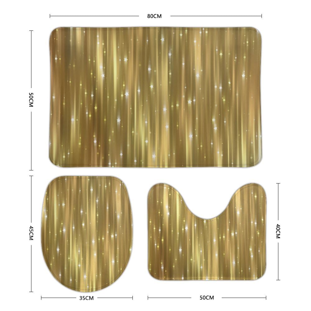 **Non-Slip Shiny Star Bathroom Rug Set of 3 - Soft Microfiber Absorbent Bath Mats with Toilet Seat Cover - Perfect for Bathroom, Shower, and Toilet Safety**