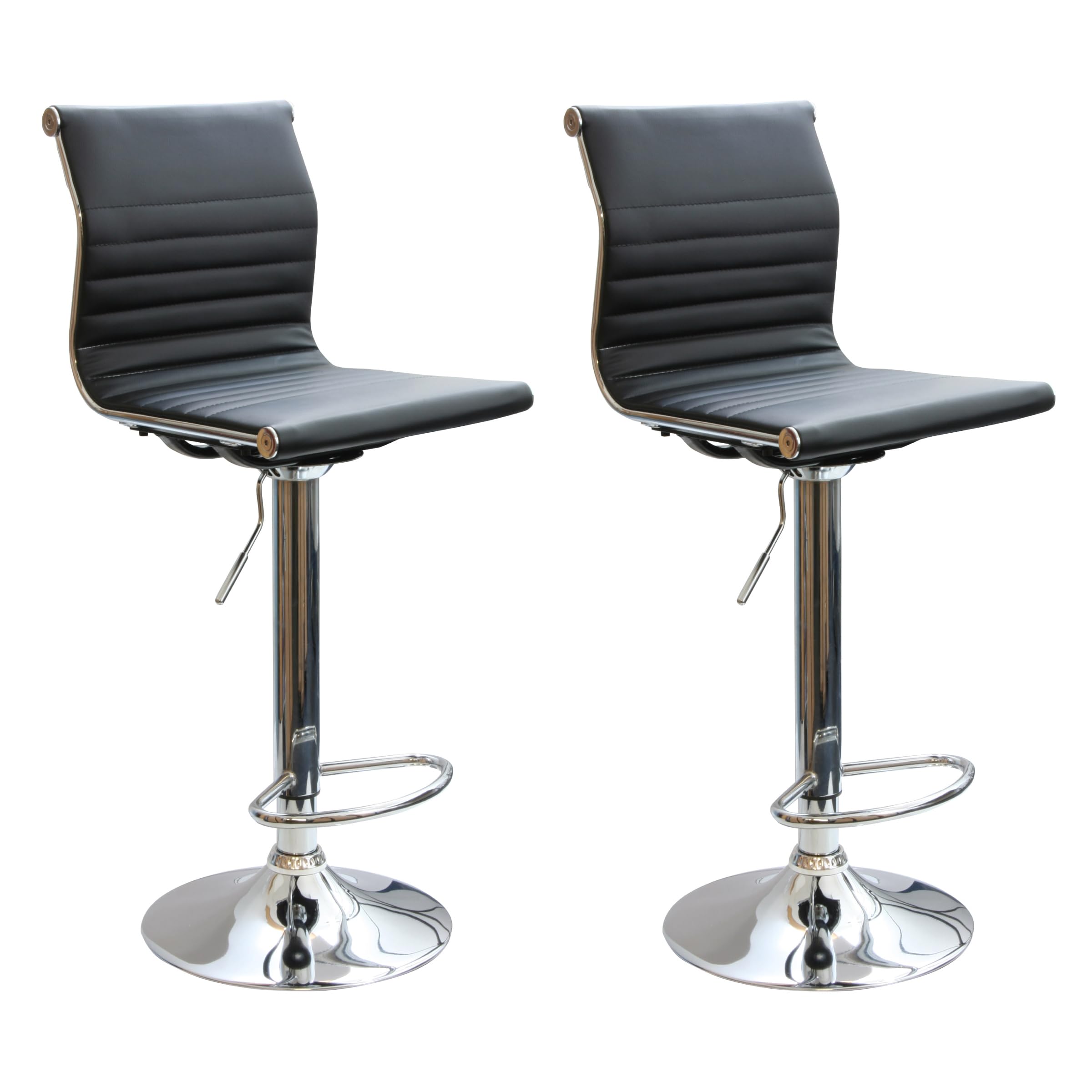 AmeriHome Black Adjustable Height Bar Stools with Padded Vinyl Seat - Set of 2, Counter Height Swivel Stools for Kitchen Island, Breakfast Bar, Home Pub & Game Room