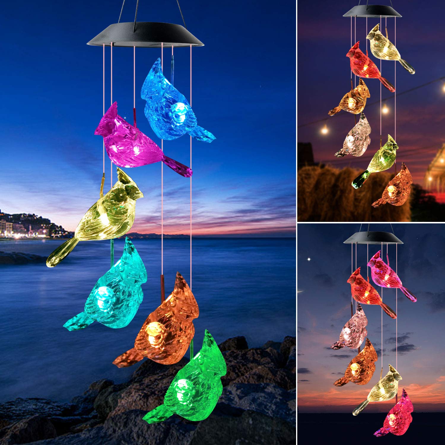 Cardinal Bird Solar Wind Chimes - Outdoor Garden Decor with Melodic Sounds | Perfect Birthday Gift for Women, Mom, Grandma & Loved Ones | Memorial Gift & Christmas Yard Decoration | Ideal for Patio, Backyard & Garden Decorations