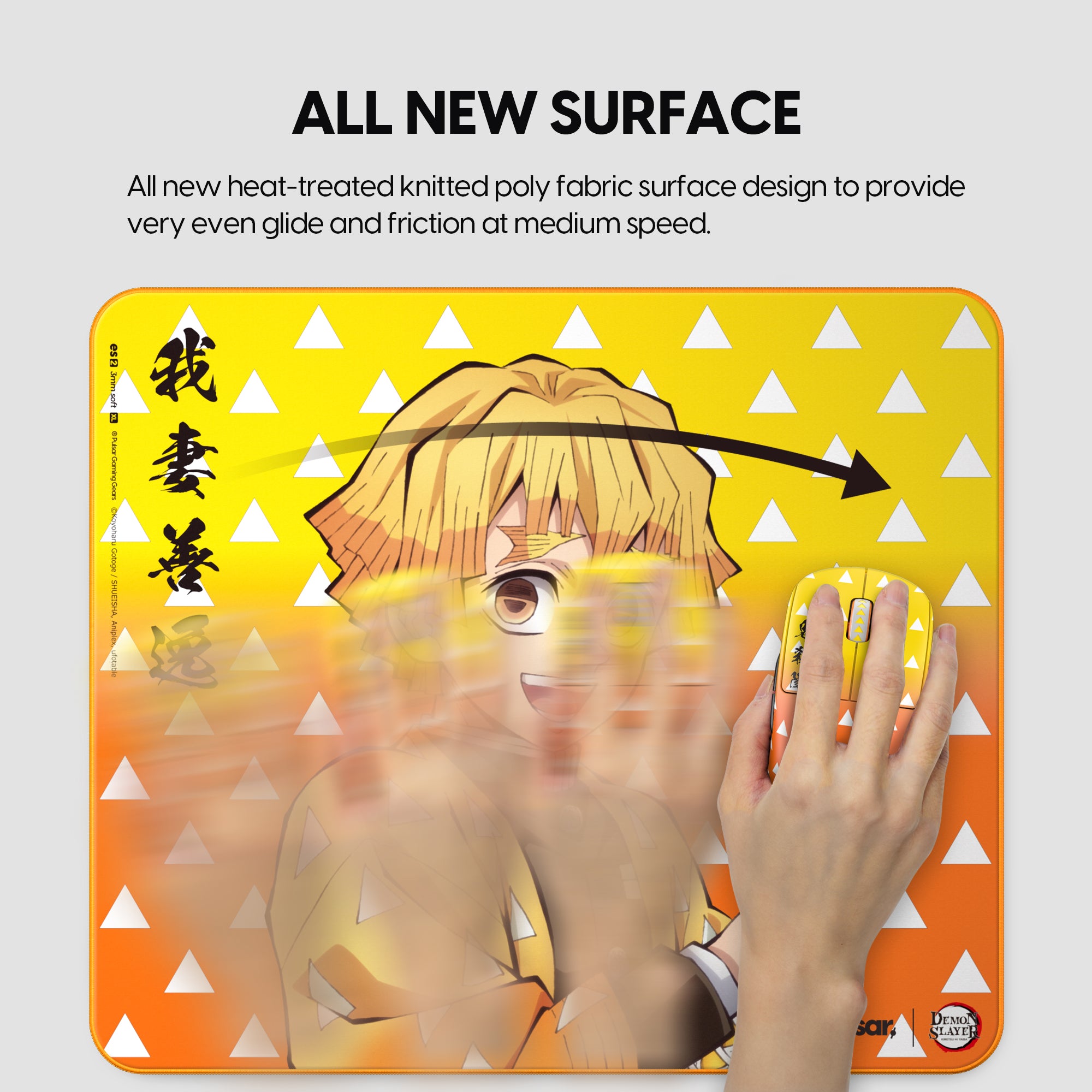 Pulsar ES2 eSports Gaming Mouse Pad - Zenitsu Demon Slayer Edition | Non-Slip Rubber Base | Smooth Surface for Precision Control | Perfect for PC, Laptop & Competitive Gaming