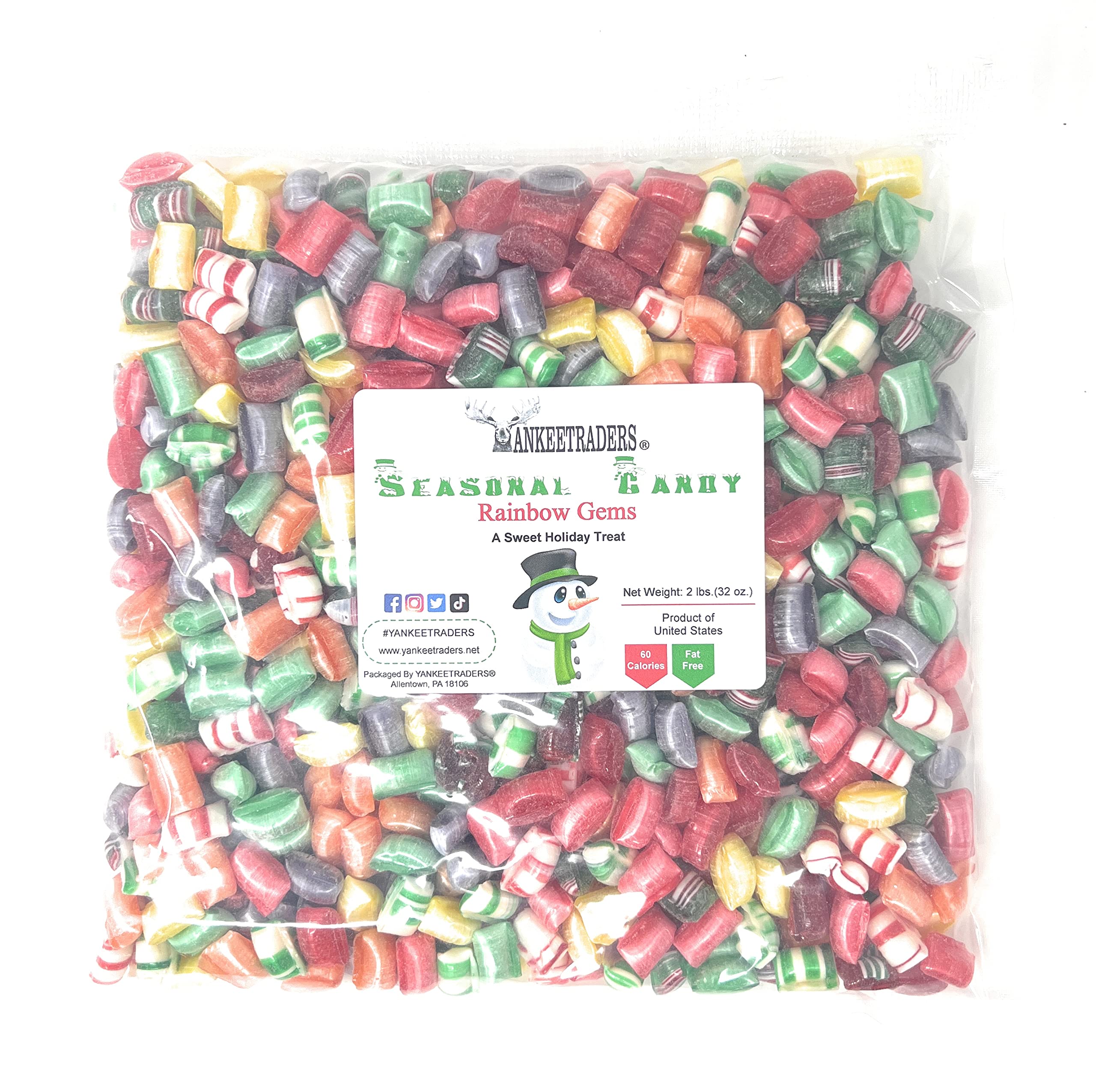 Yankee Traders Assorted Fruit Candy - 2 Pounds Bulk Rainbow Gems for Parties, Halloween Treats & Gift Baskets