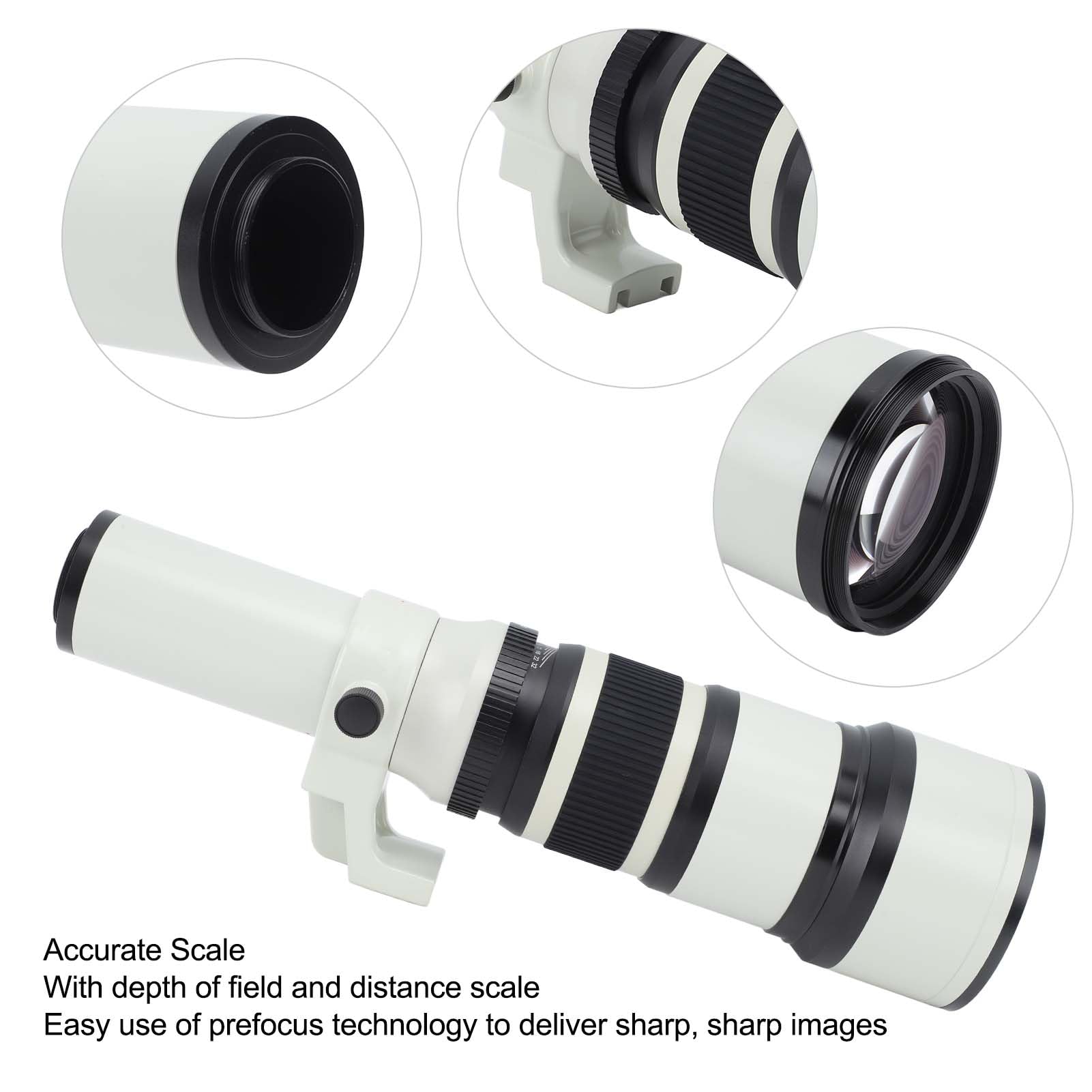 500mm F/6.3 Manual Focus Prime Telephoto Lens with T2 Mount Adapter - High Quality EF Bayonet Lens for DSLR Cameras | Perfect for Astrophotography, Bird Watching & Long Distance Photography (White)