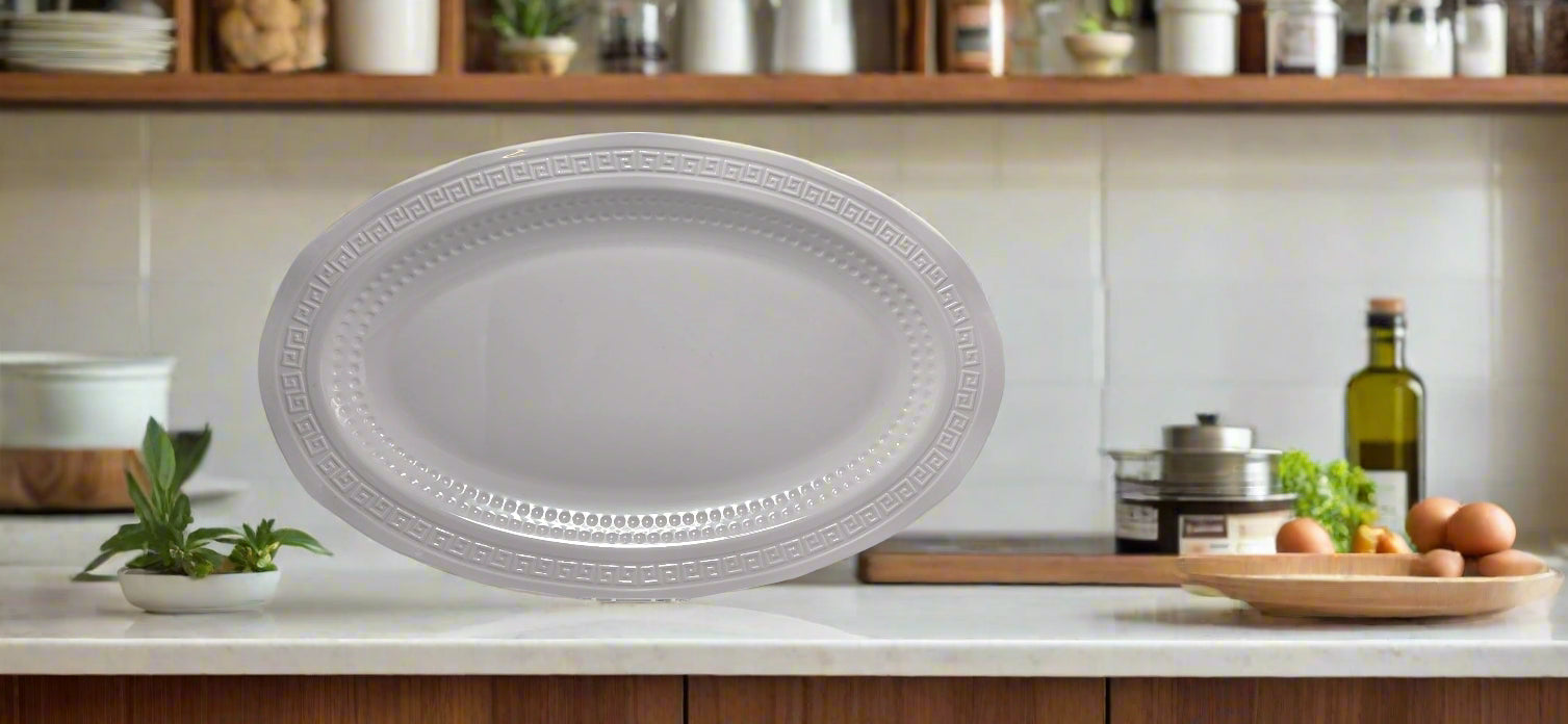 20x12.75 Inch White Melamine Oval Serving Platter - Durable, Lightweight & Dishwasher Safe - Perfect for Parties, BBQs, Picnics & Holiday Dining