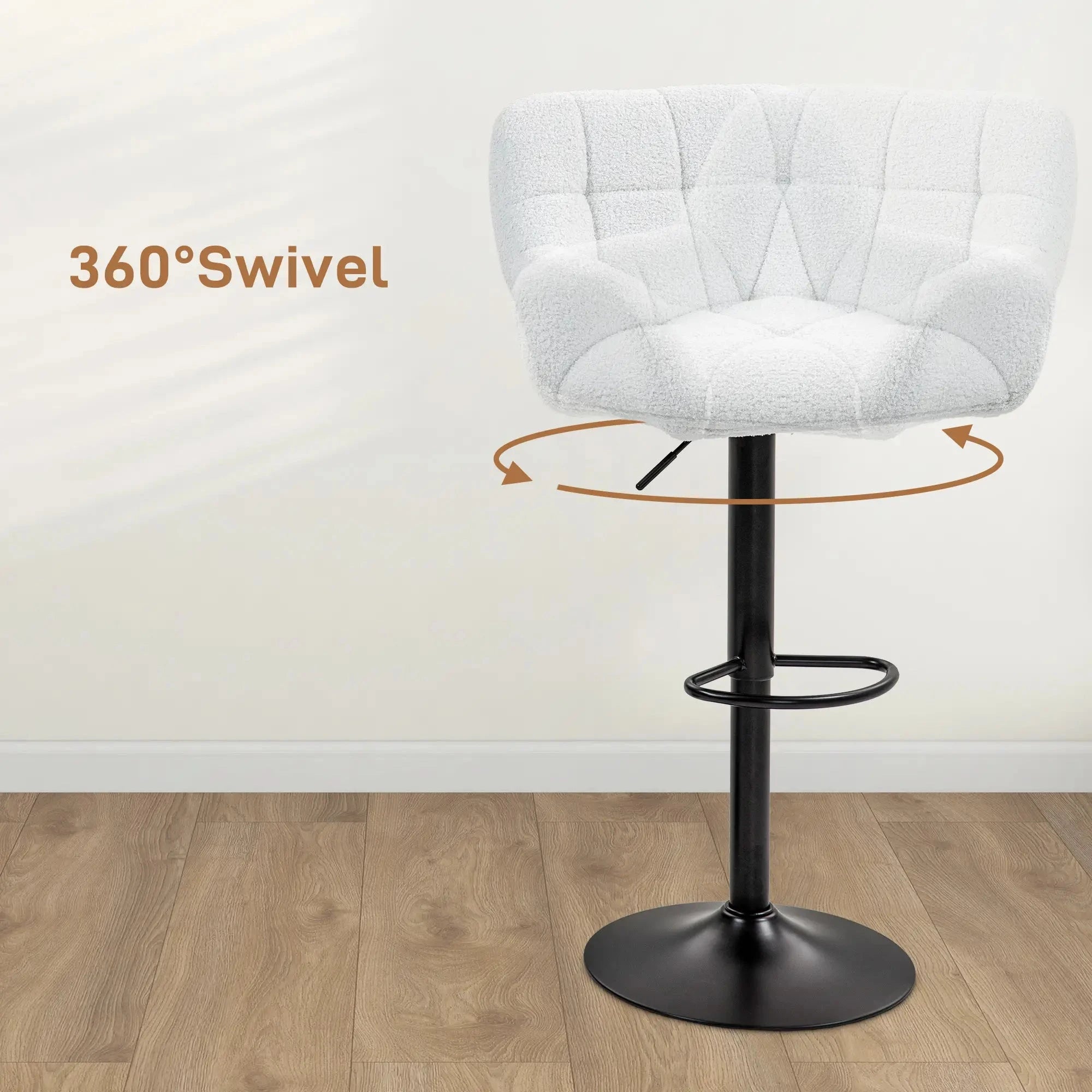 Swivel Adjustable Bar Stools (Set of 2) - Faux Leather & Linen Touch Fabric - 5 Color Options - Perfect for Kitchen Islands, Home Bars & Dining Areas
