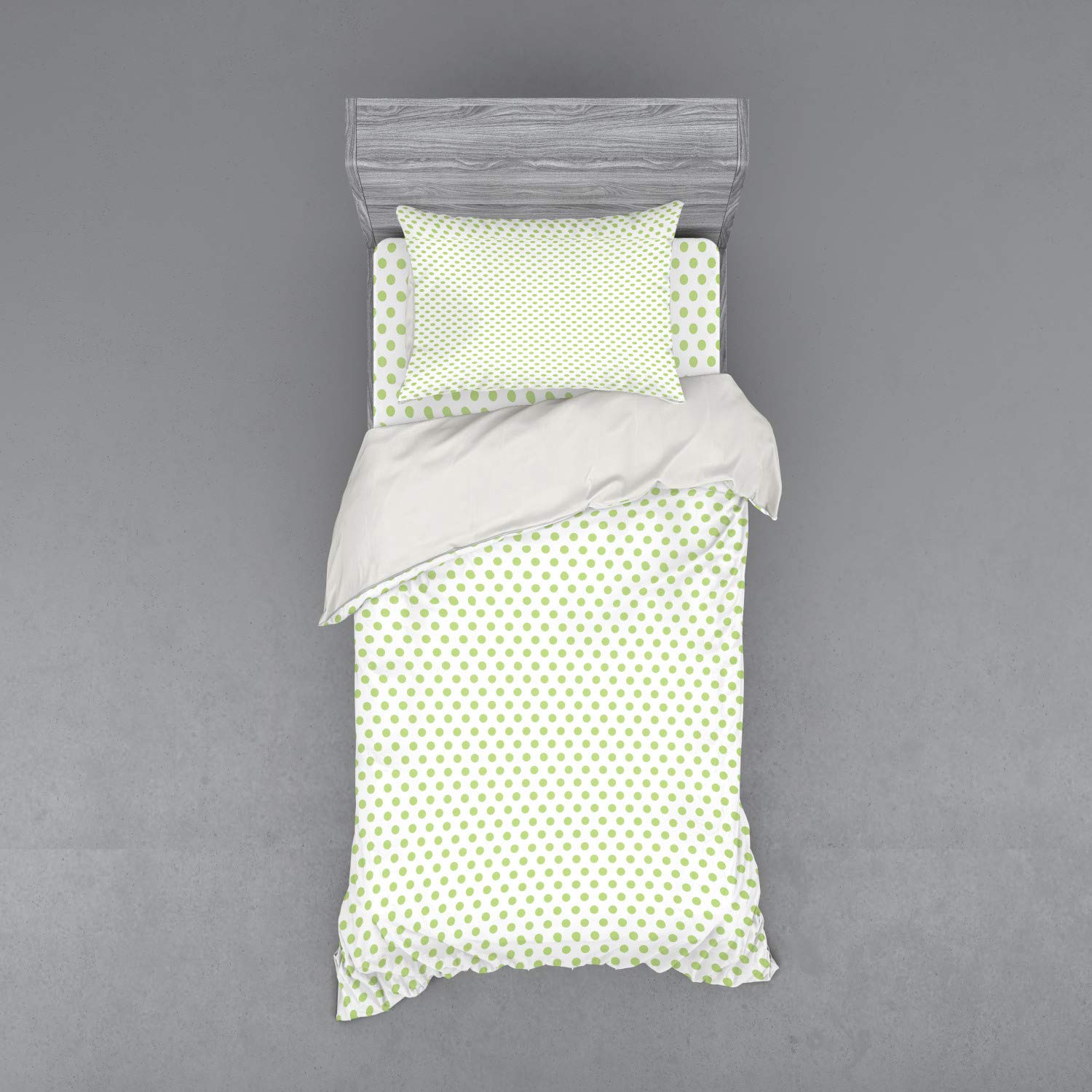 Ambesonne Vintage Green Polka Dot Duvet Cover Set - 3 Piece Twin XL Bedding with Sham & Fitted Sheet, Pale Green & White Classic Print | Perfect for Guest Rooms, Dorm Decor & Boho Chic Bedroom Style