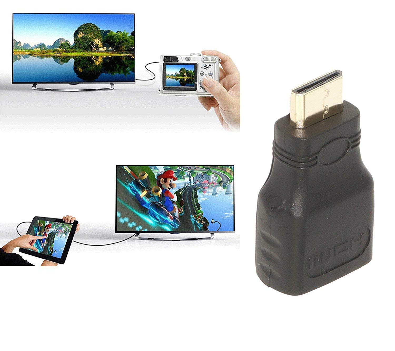 KraijjaRetail Mini HDMI to HDMI Female Adapter Converter Plug (Black) - Gold Plated Connectors for High-Speed 4K Video - Compatible with Cameras, Laptops, Gaming Consoles - Home Theater & Office Setup Accessory