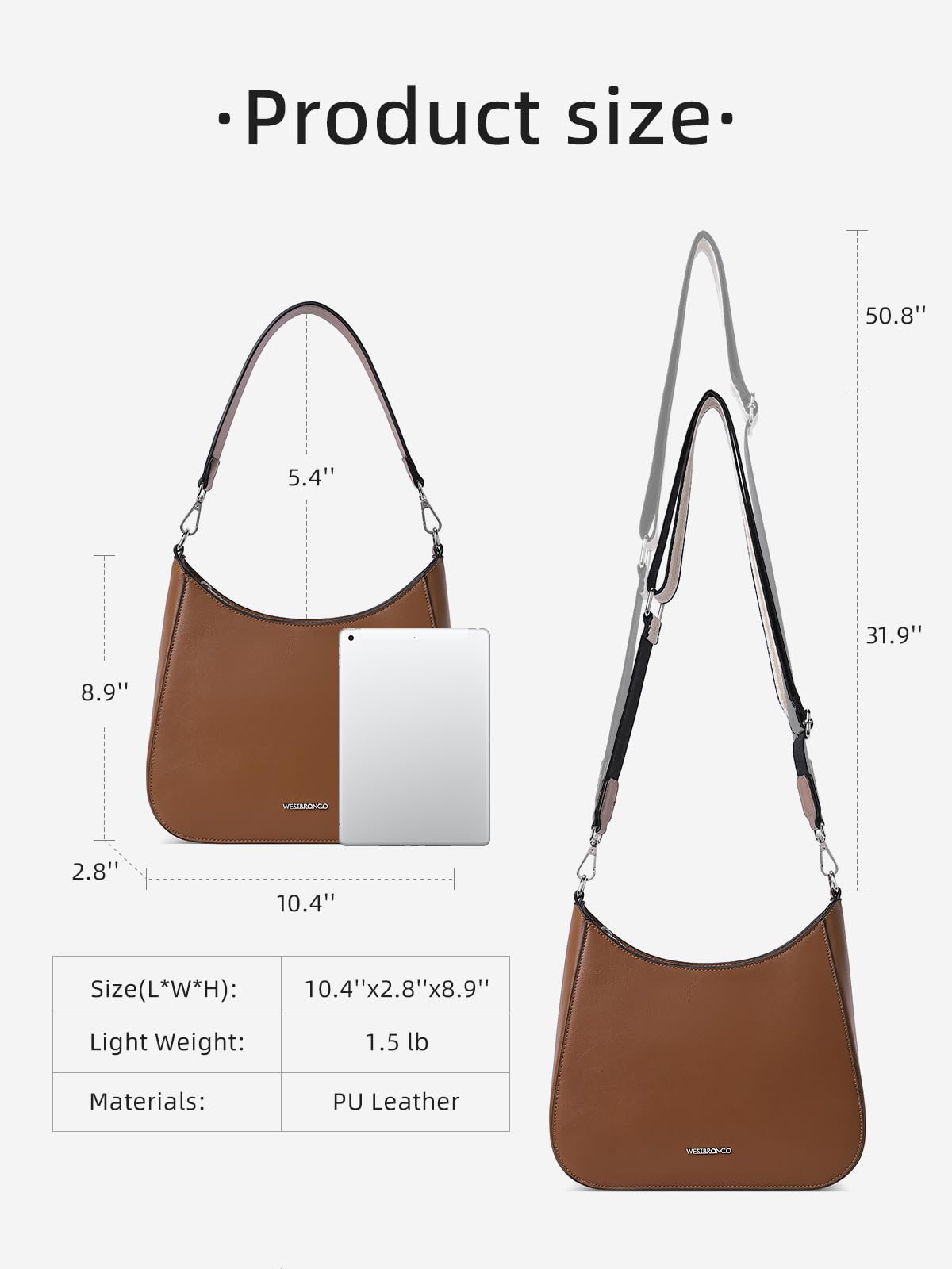 WESTBRONCO Leather Crossbody Bags for Women with 2 Straps - Trendy Shoulder Purse for Daily Use