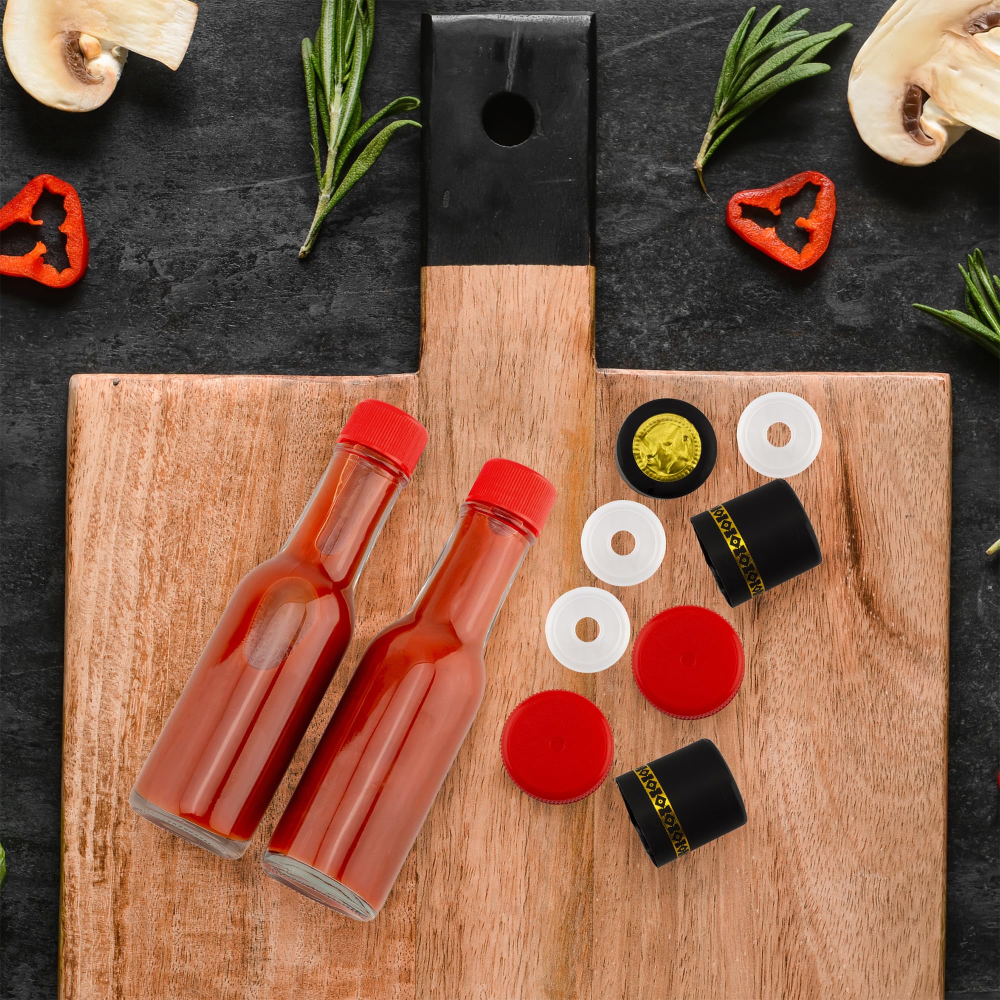 Cornucopia 3oz Mini Hot Sauce Bottles (24-Pack) - Small Sauce Containers with Red Caps, Dripper Inserts & Black Shrink Bands - Perfect for Restaurants, Catering, Parties & Home Use