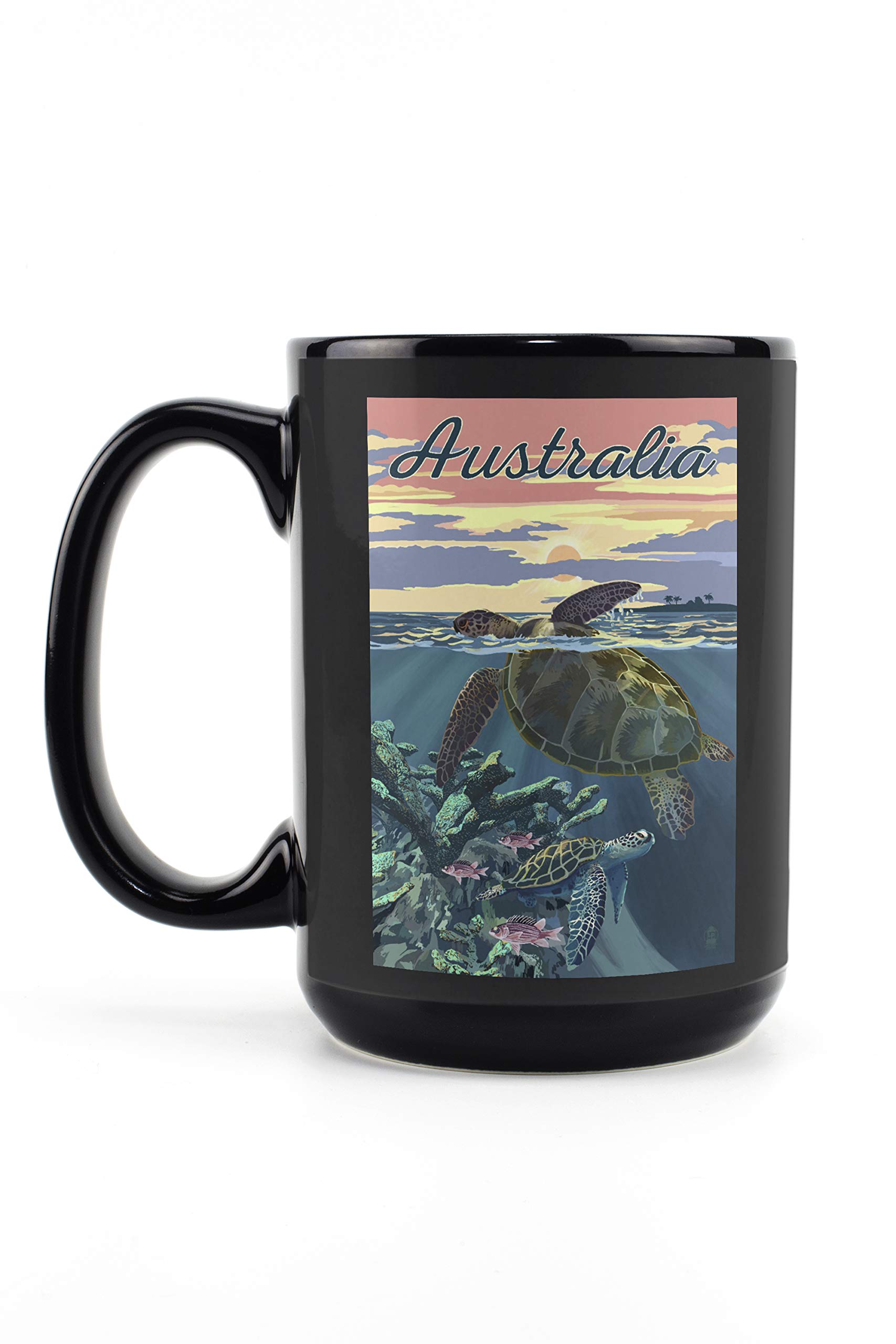 Loggerhead Sea Turtle and Sunset 15oz Black Ceramic Coffee Mug - Microwave & Dishwasher Safe - Perfect for Home, Office or Beach House Decor