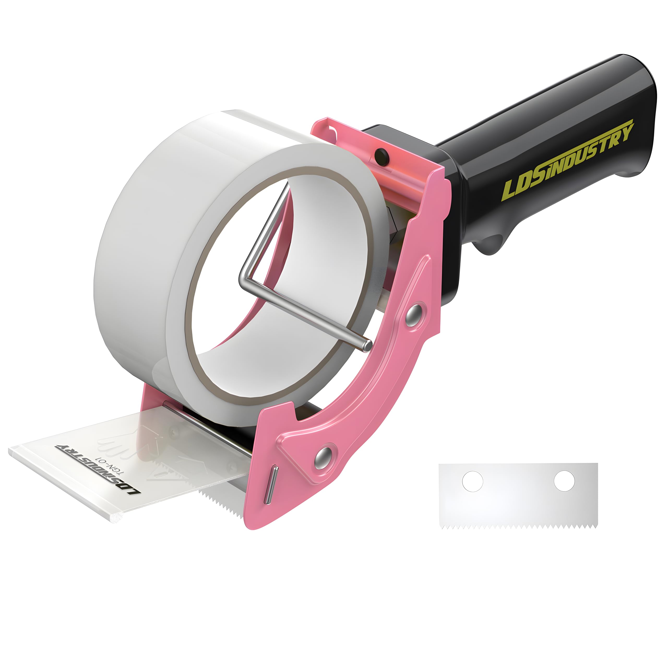Heavy Duty 2 Inch (50mm) Packing Tape Dispenser Gun with Tape & Extra Blade - Lightweight Ergonomic Design for Carton, Box Sealing & Packaging - Industrial Handheld Tape Cutter (Pink) - Perfect for Warehouse, Shipping & Moving Supplies