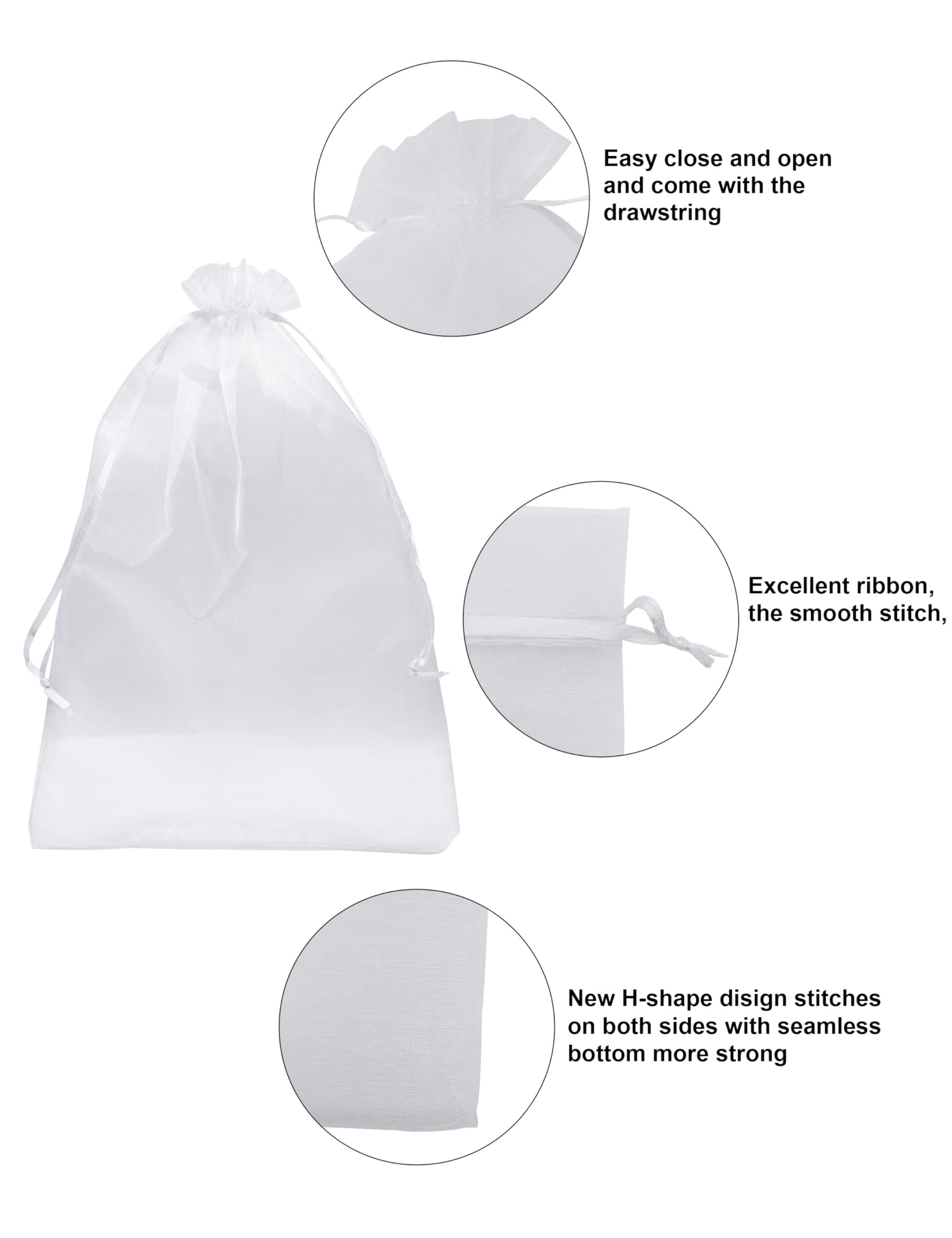 50 Pack White Organza Bags 8x12 Inch - Large Mesh Drawstring Gift Bags for Jewelry, Christmas, Wedding Favors & Party Decorations - Perfect for Wedding Party Favors, Bridal Shower Gifts, Christmas Stocking Stuffers and Jewelry Packaging (White)