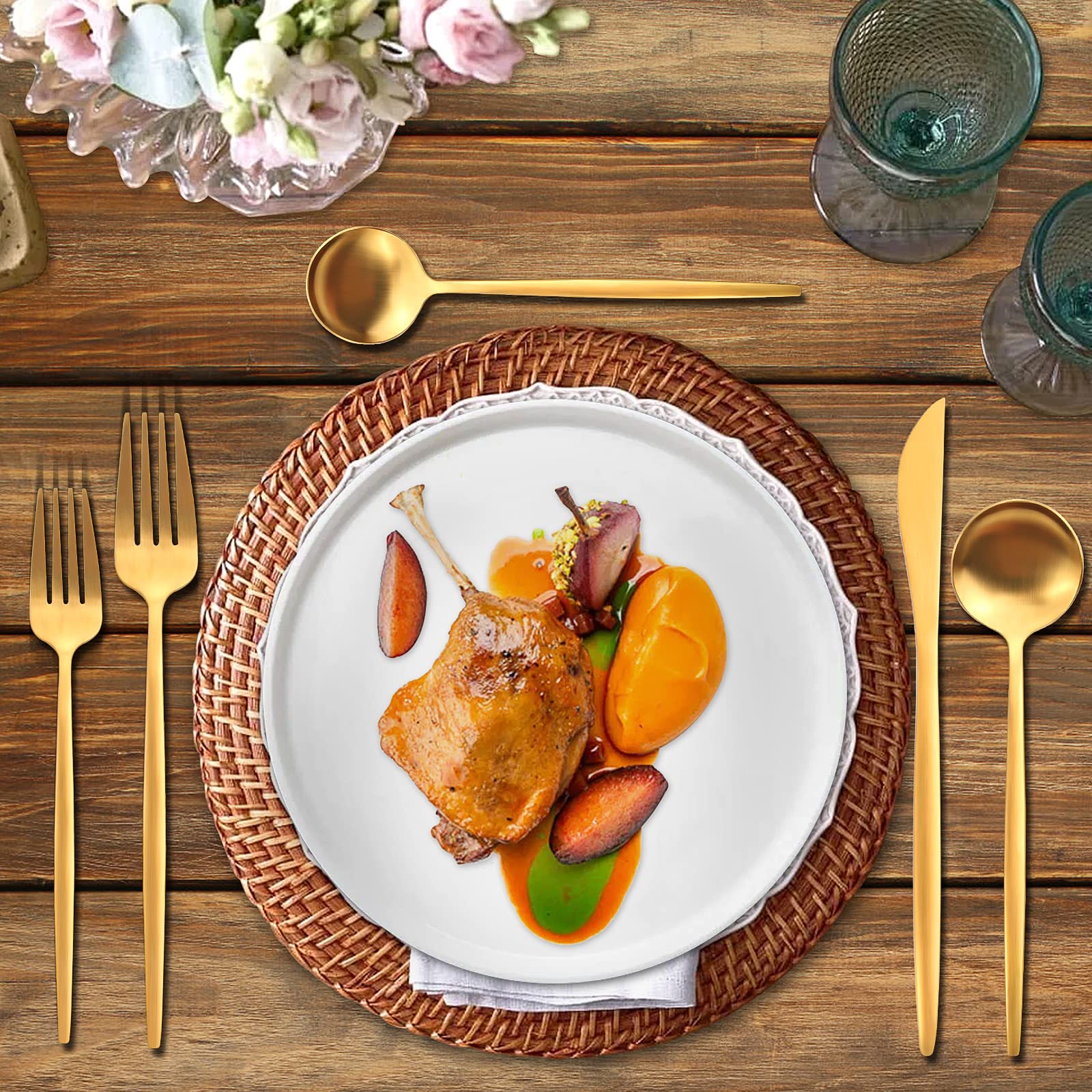 Matte Gold Silverware Set - 30-Piece Stainless Steel Flatware Cutlery Set with Forks, Knives & Spoons | Elegant Dinnerware for Home, Restaurant & Kitchen | Dishwasher Safe 6-Person Place Setting | Perfect for Dinner Parties, Weddings & Holiday Gatherings