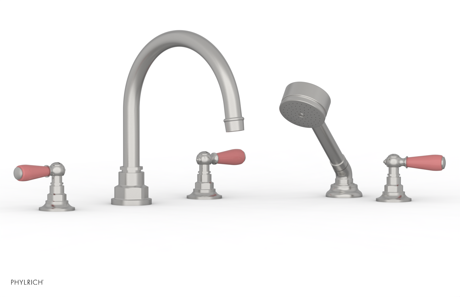 Jamestown Deck Tub Set with Hand Shower & Lever Handles - Pink Accent Bathroom Fixture (Model 165-49) | Perfect for Modern Bathroom Renovations & Spa-Like Relaxation