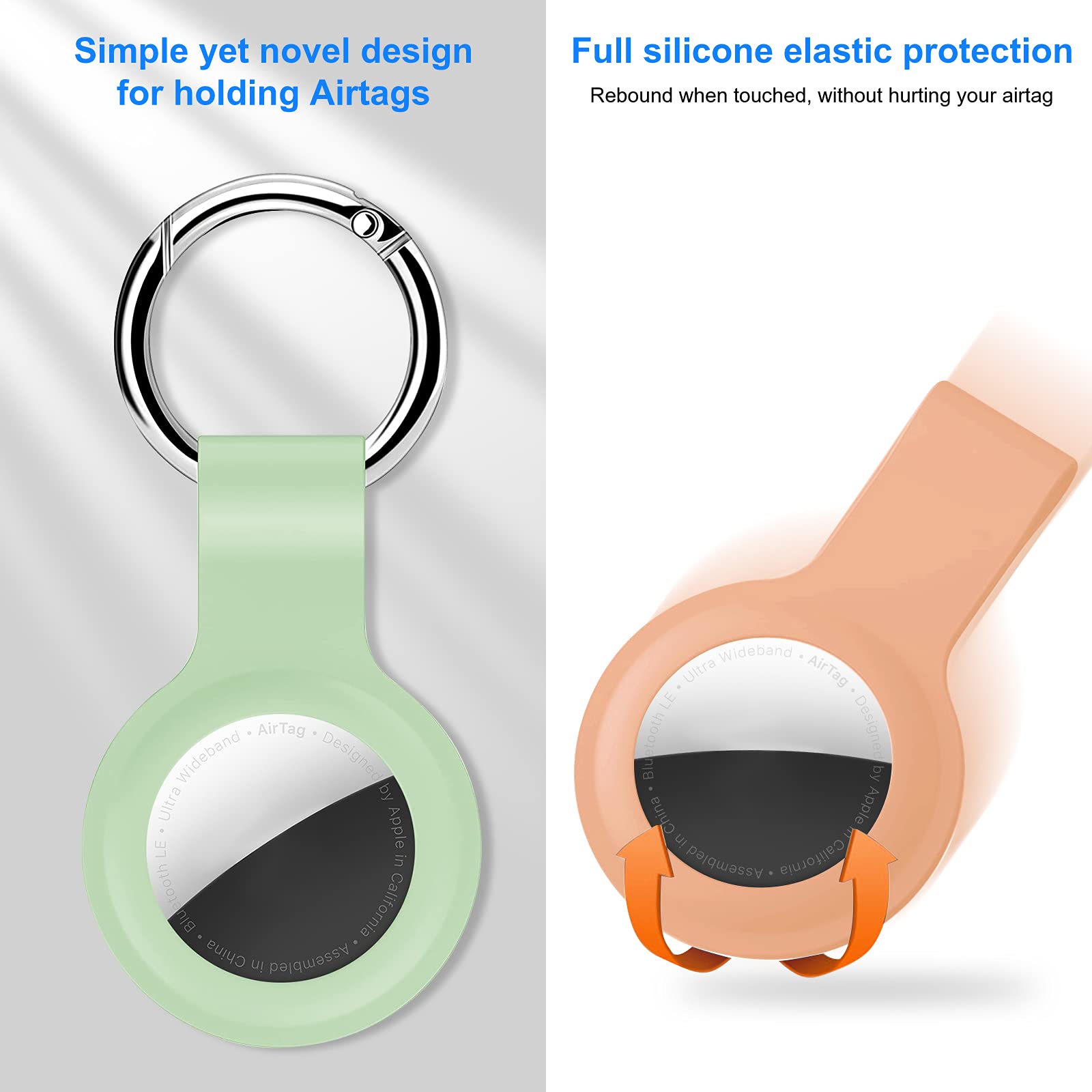 2-Pack Silicone AirTag Keychain Holder - Durable Protective Case for Apple AirTag 2021 (Green & Orange) | Perfect for Kids, Keys, Backpacks & Luggage Tracking