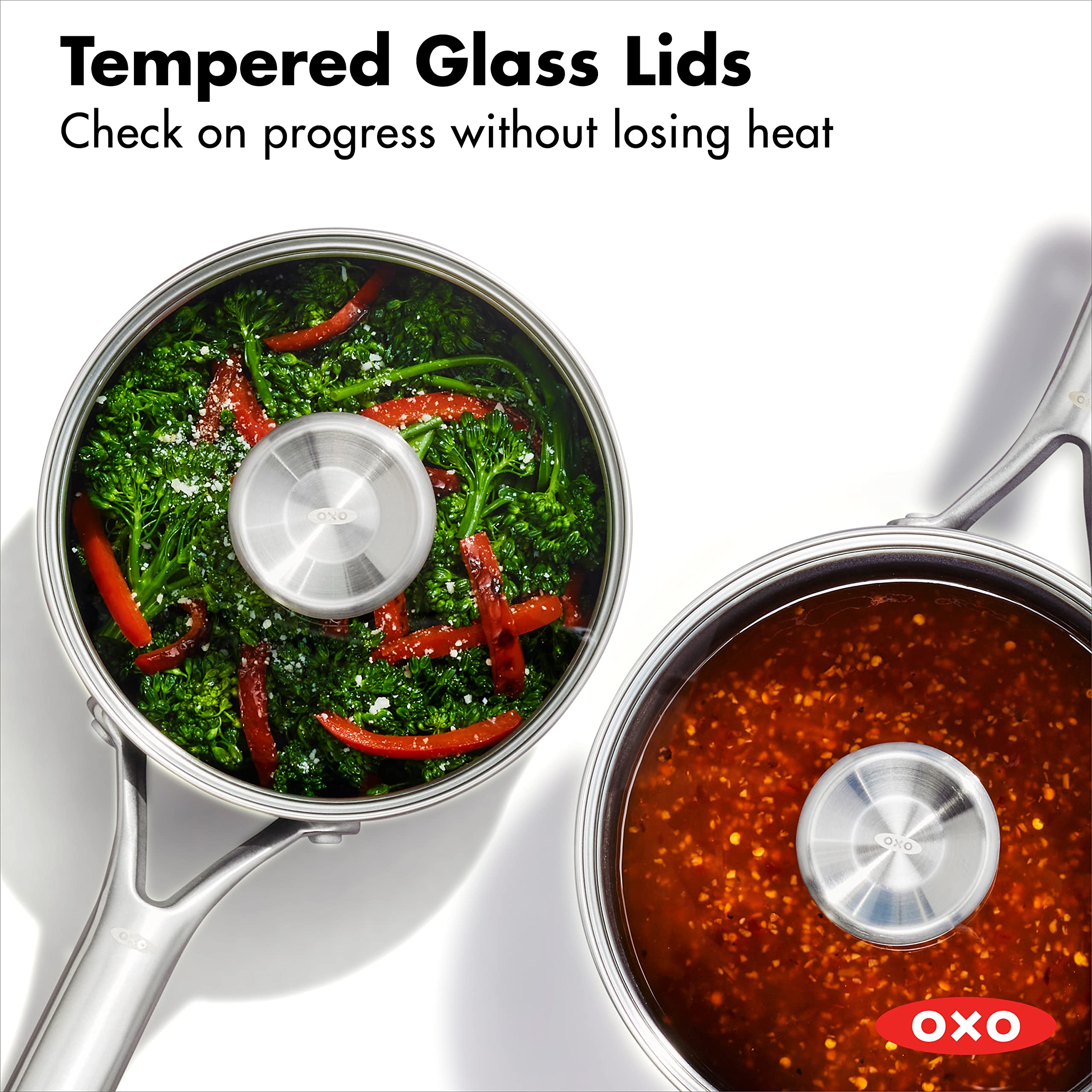 OXO Professional 1.7QT & 2.3QT Nonstick Saucepan Set with Lids - Hard Anodized Ceramic Cookware, PFAS-Free, Induction Compatible, Stainless Steel Diamond Reinforced Coating, Dishwasher & Oven Safe - Perfect for Sauces, Soups, and Everyday Cooking