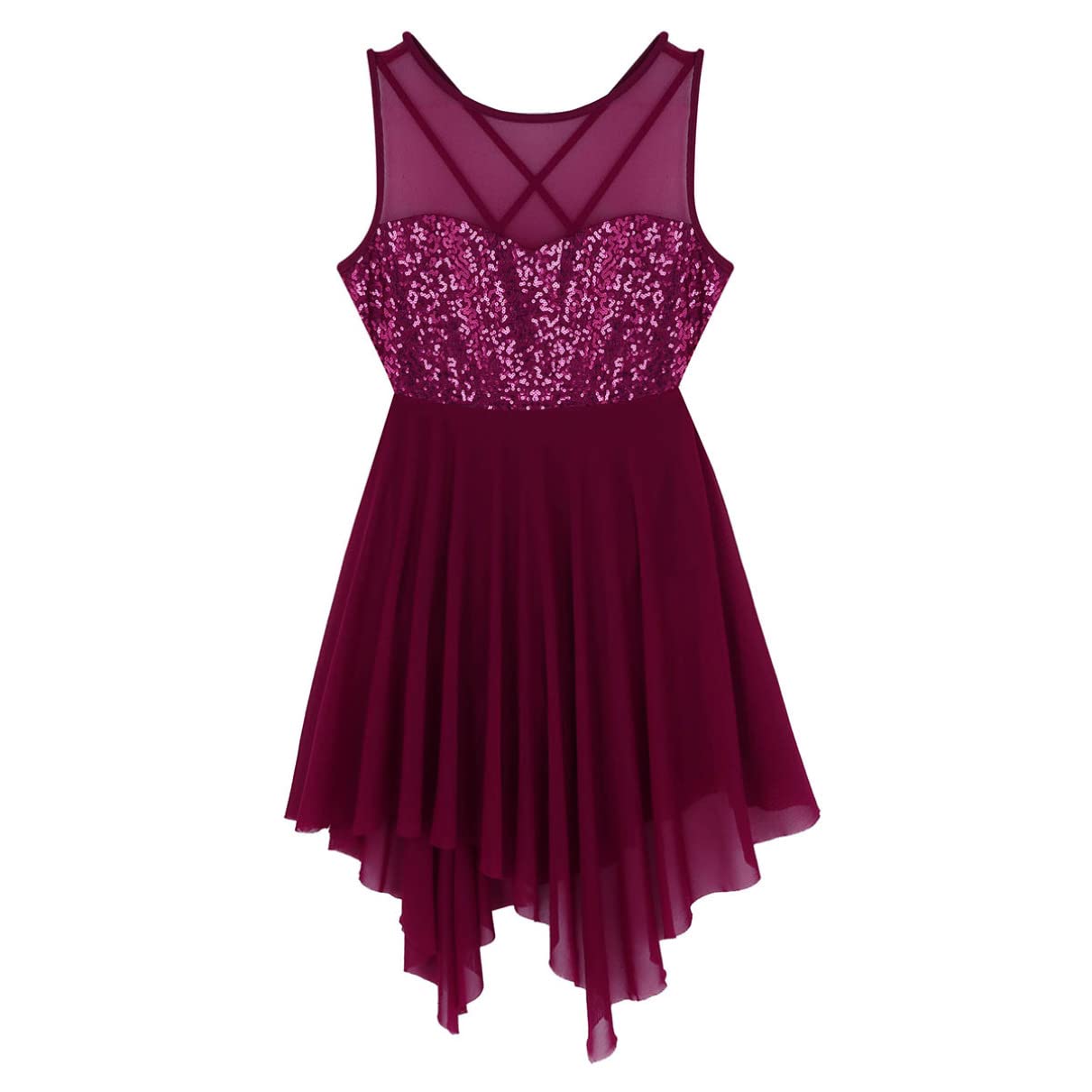 Women's Shiny Sleeveless Lyrical Ballet Dance Dress - Criss Cross Leotard Bodysuit for Performances & Recitals