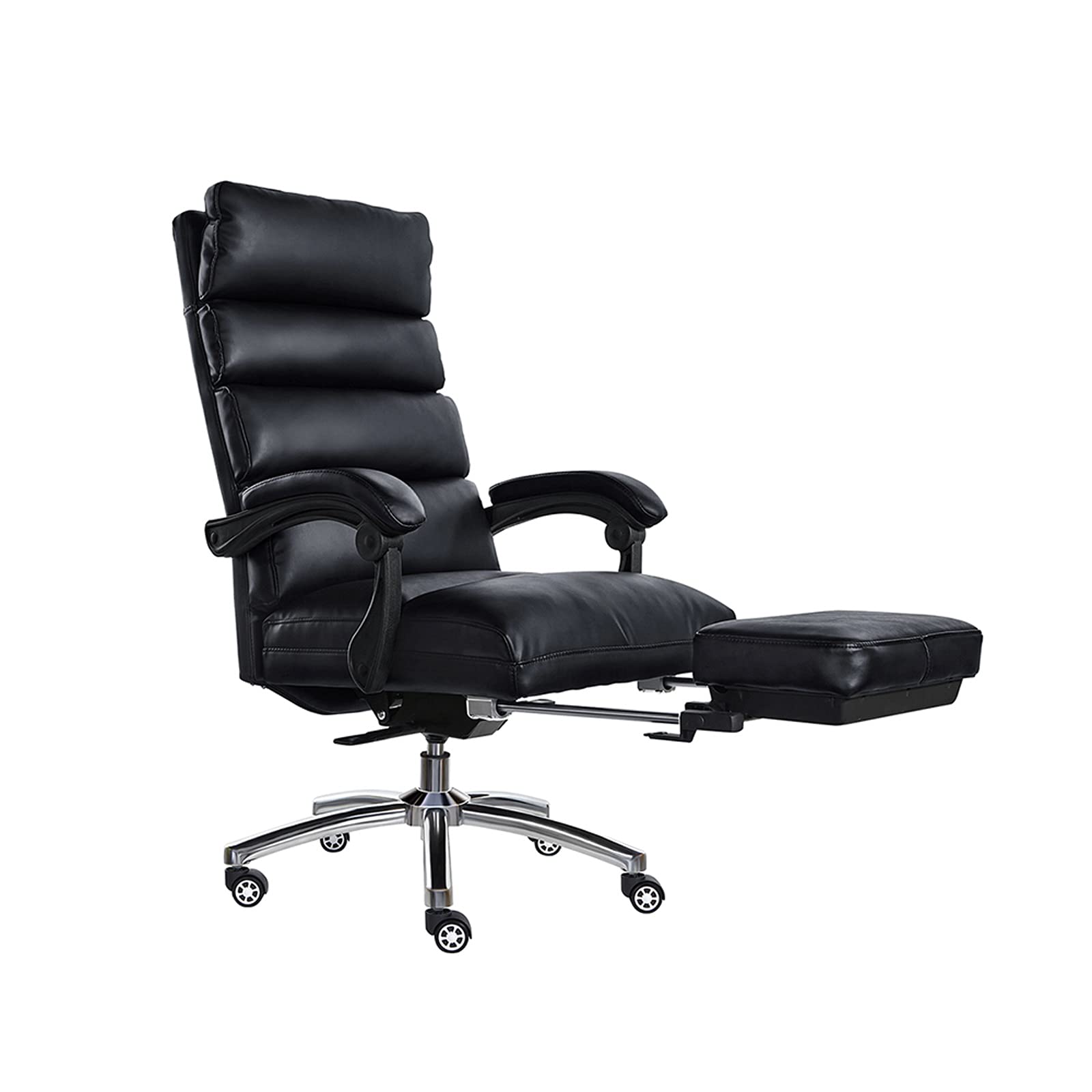 Ergonomic High Back Office Chair with Retractable Footrest - PU Leather Executive Desk Chair with Adjustable Height & Lumbar Support - Perfect for Home Office, Gaming & Workspace (Black)