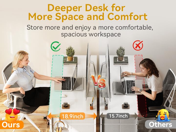 48 Inch Modern White Computer Desk with 8 Fabric Drawers - Spacious Home Office Desk for Work, Study & Gaming - Perfect for Small Spaces & Remote Workstations