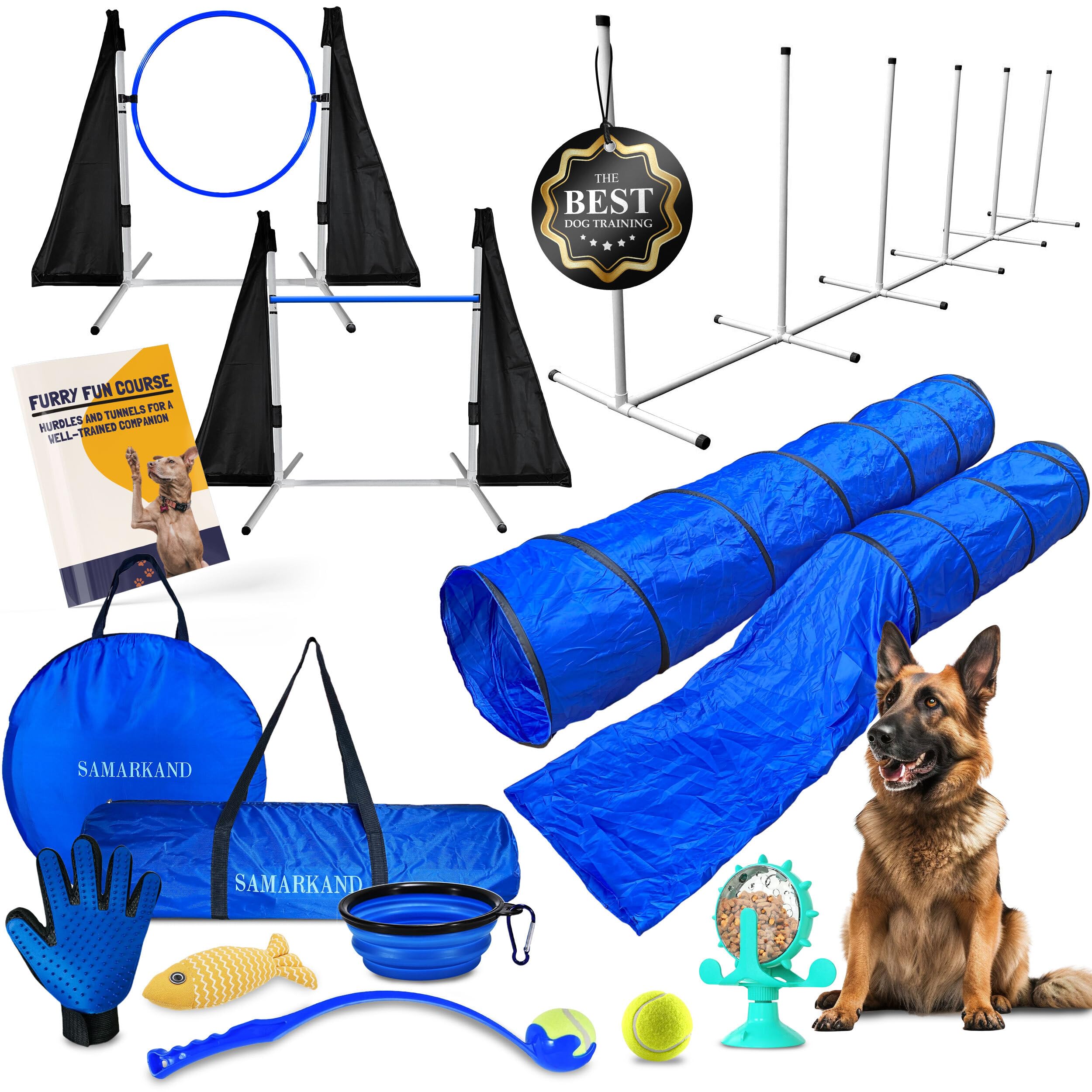Professional Dog Agility Training Equipment Set - SAMARKAND Agility Jumps, Tunnels & Toys for Backyard Dog Obstacle Course | Perfect for Agility Competitions & Home Training