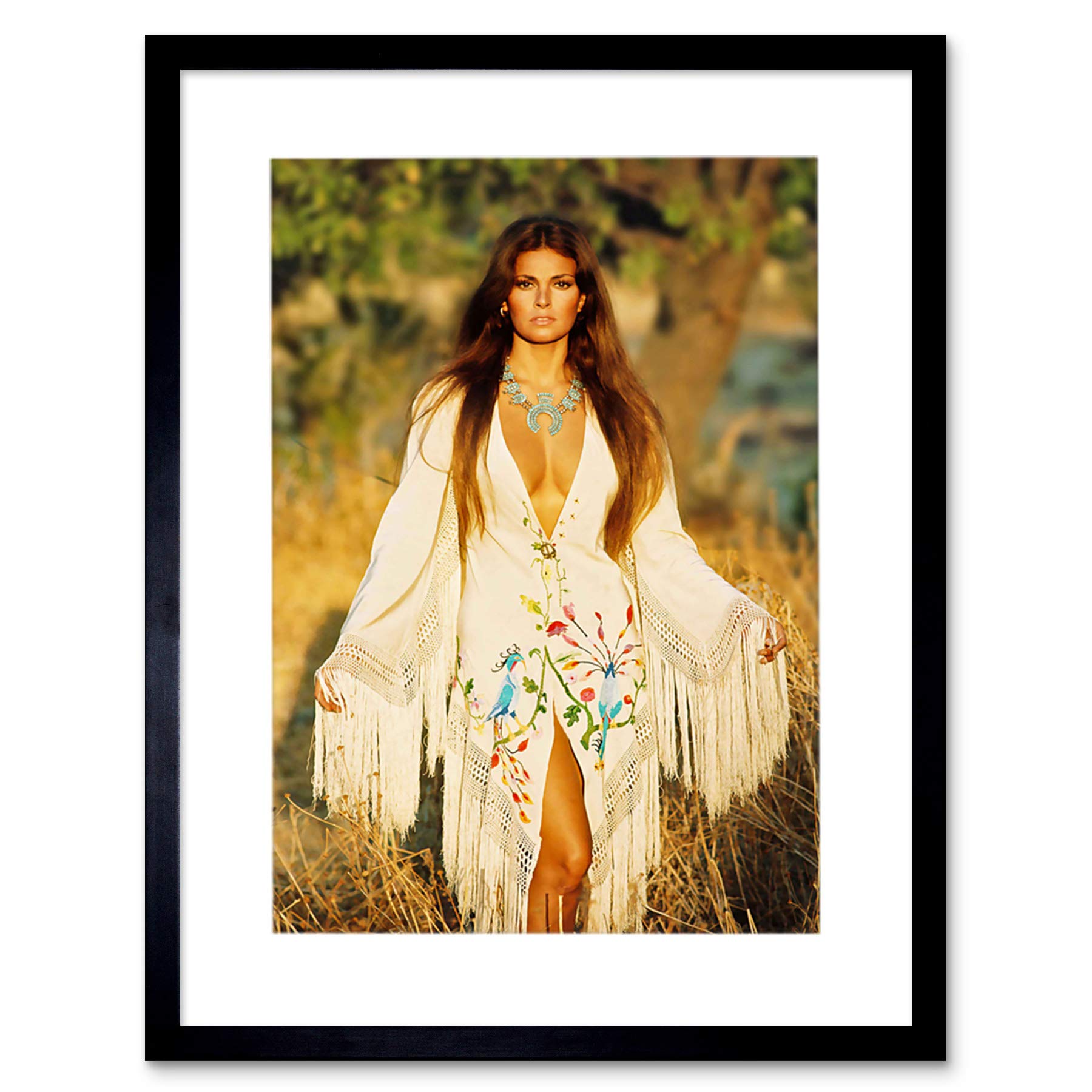 Vintage Raquel Welch Movie Actress Photo Art Print - 12x8.5 Inch Framed Picture for Home Decor, Movie Memorabilia & Hollywood Fan Gifts