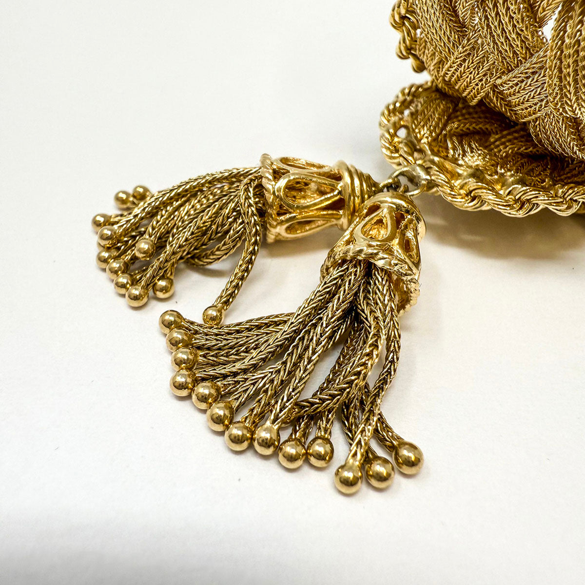 14K Gold Woven Tassel Bracelet with 8 Diamonds at Clasp - Elegant Jewelry for Women, Perfect for Parties, Weddings & Special Occasions
