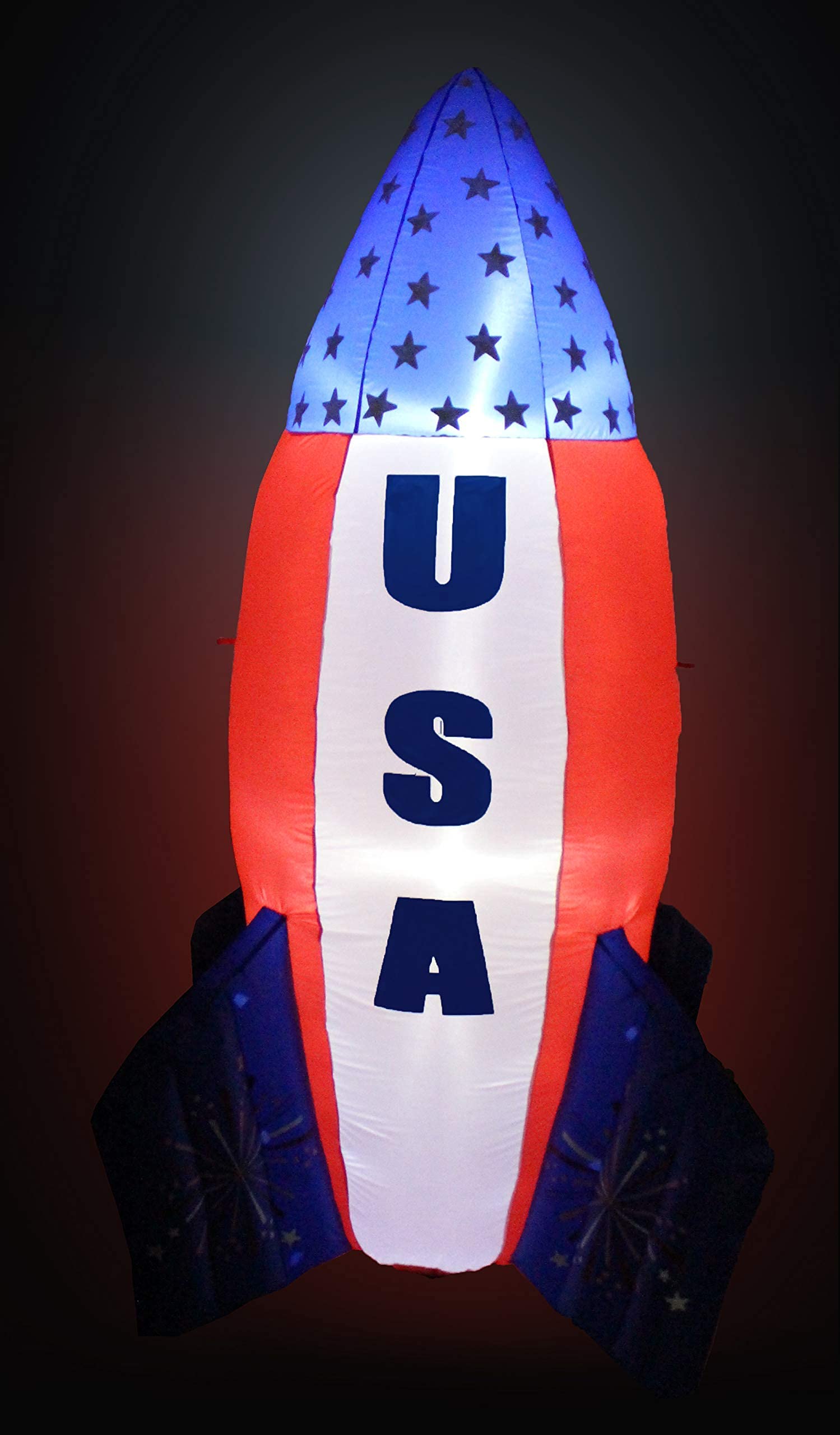 Patriotic Party Decorations Bundle - 6ft Inflatable Pink Flamingo & LED USA Flag Rocket Ship for 4th of July, Summer BBQs, Pool Parties & Outdoor Celebrations