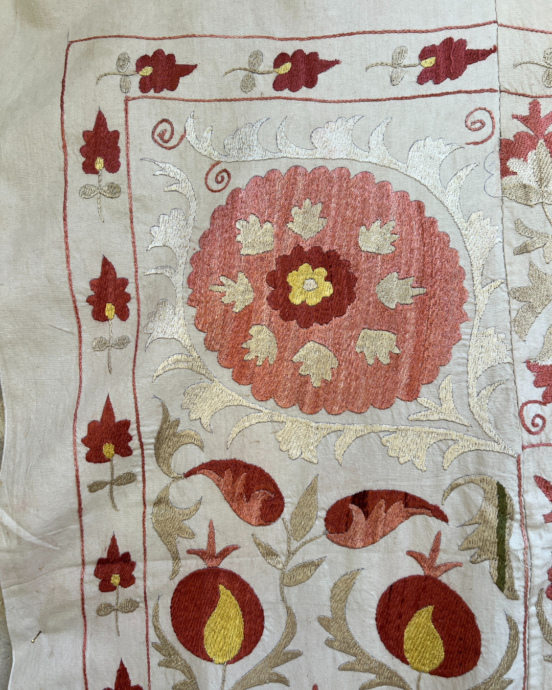 Handmade Suzani No. 224 Embroidered Cotton Throw Pillow Cover - Bohemian Home Decor for Living Room, Bedroom & Sofa