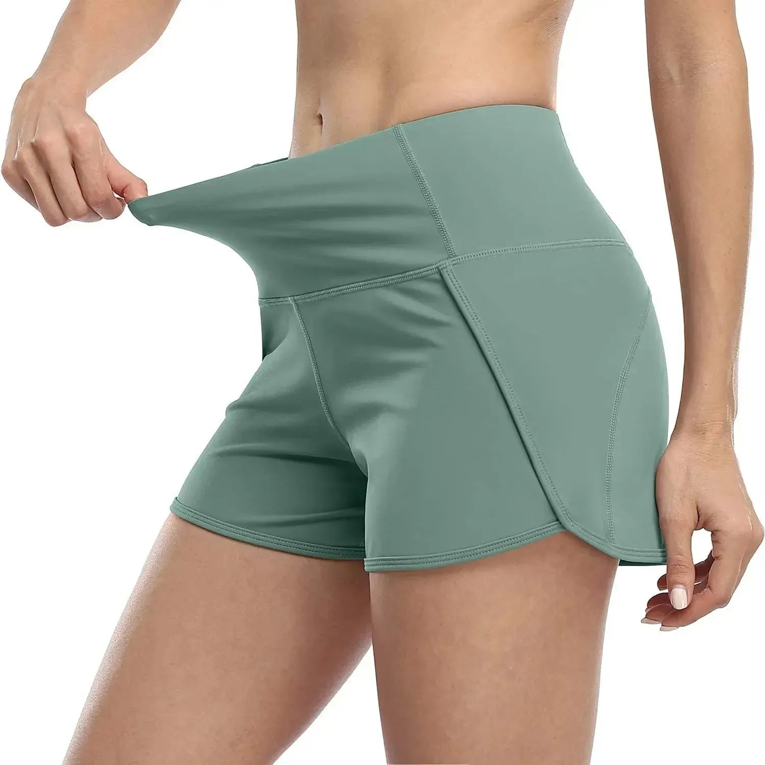 Anfilia Women's High Waist Yoga Shorts with Pockets - Soft Breathable Running Jogging Gym Workout Shorts - Perfect for Yoga, Pilates, Home Exercise & Outdoor Sports Activities