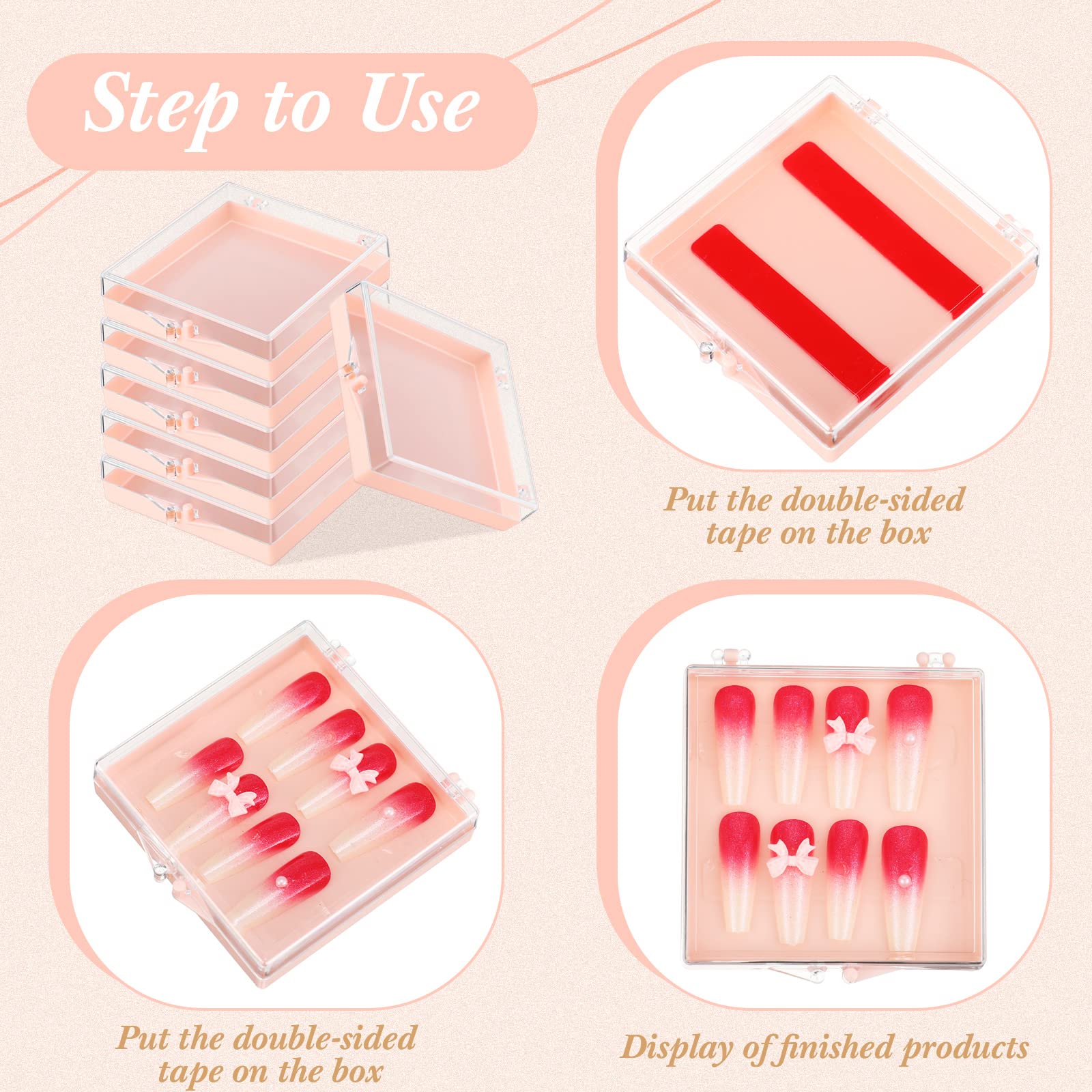 Landhoow 15 Pcs Press On Nail Boxes - Acrylic Nail Display Case with 30 Adhesive Tapes, Artificial Press On Nail Storage Organizer for Salon & Home Use (Pink) - Perfect for Nail Artists, DIY Manicures & Gift Packaging