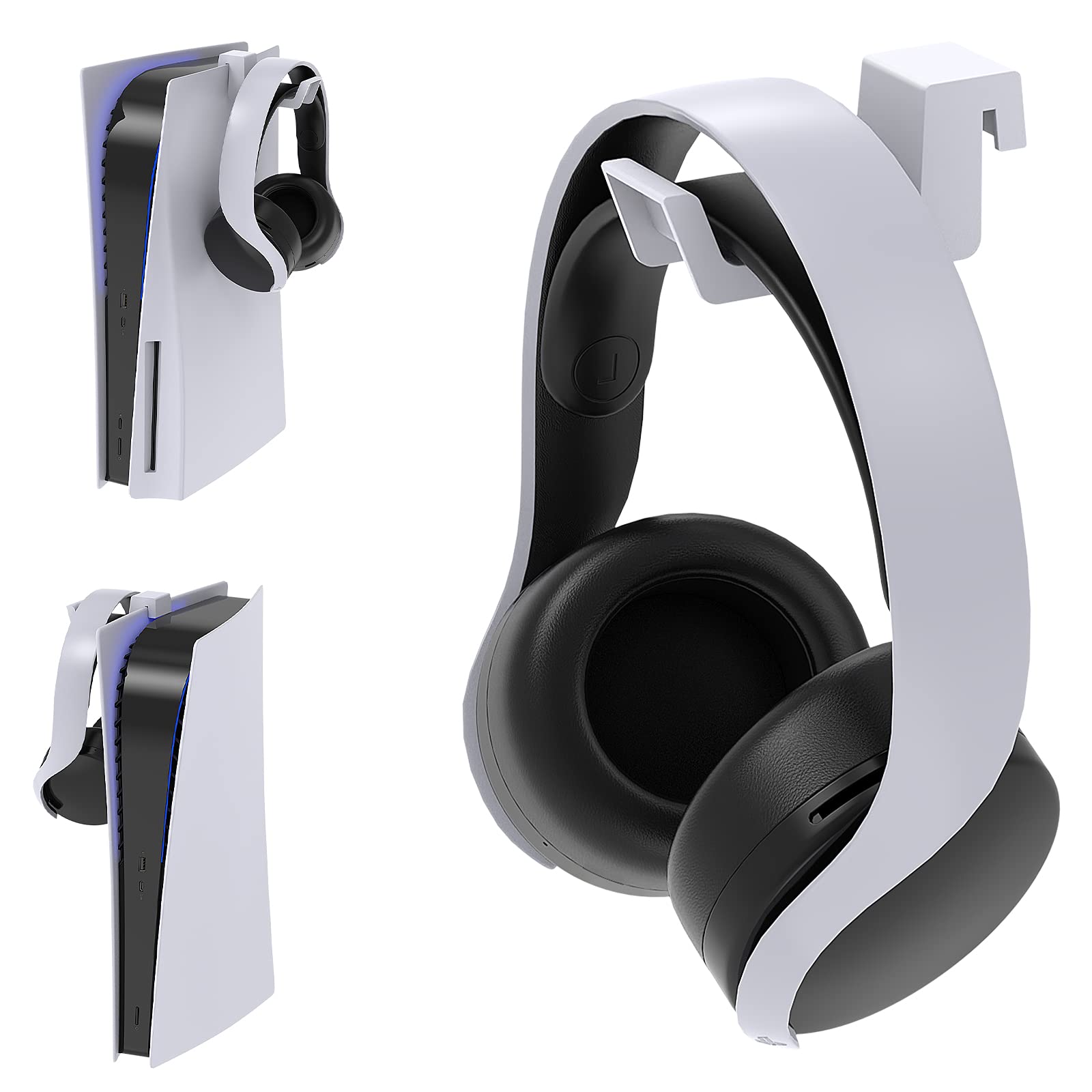 FYOUNG PS5 Headset Holder - Universal Headphone Stand & Hook Hanger for PS5, PS5 Slim & PS5 Pro (White) - Perfect for Gaming Setup & Headset Organization