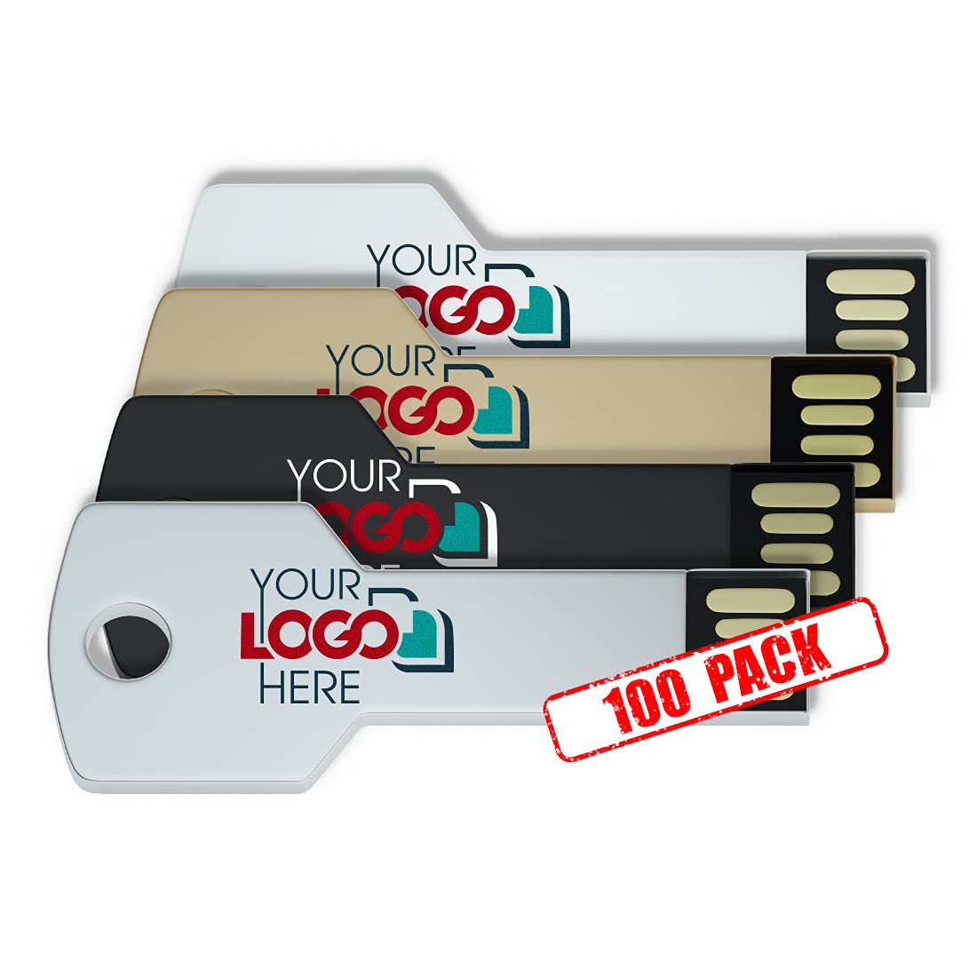 Custom Logo Key Shaped USB Flash Drive 128MB - Bulk 100 Pack for Promotional Gifts, Corporate Events & Trade Shows