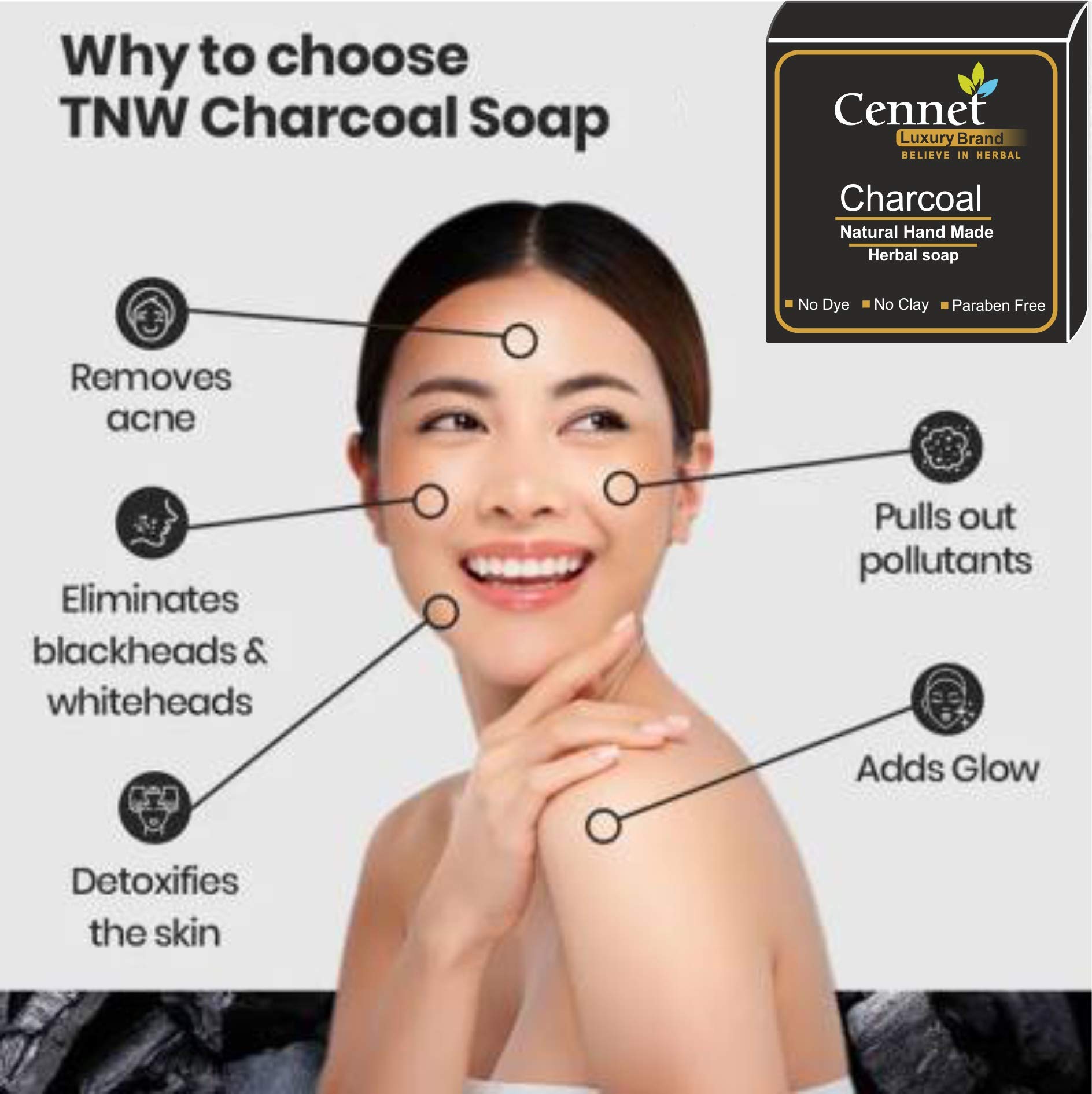 Organic Charcoal Soap for Women – Natural Skin Whitening, Detox Face & Body Cleanser for Acne, Blackheads, Anti-Wrinkle & Pimple Care | Chemical-Free, Handmade Beauty Soap | 100g | Perfect for Daily Skincare & Deep Cleansing Routine