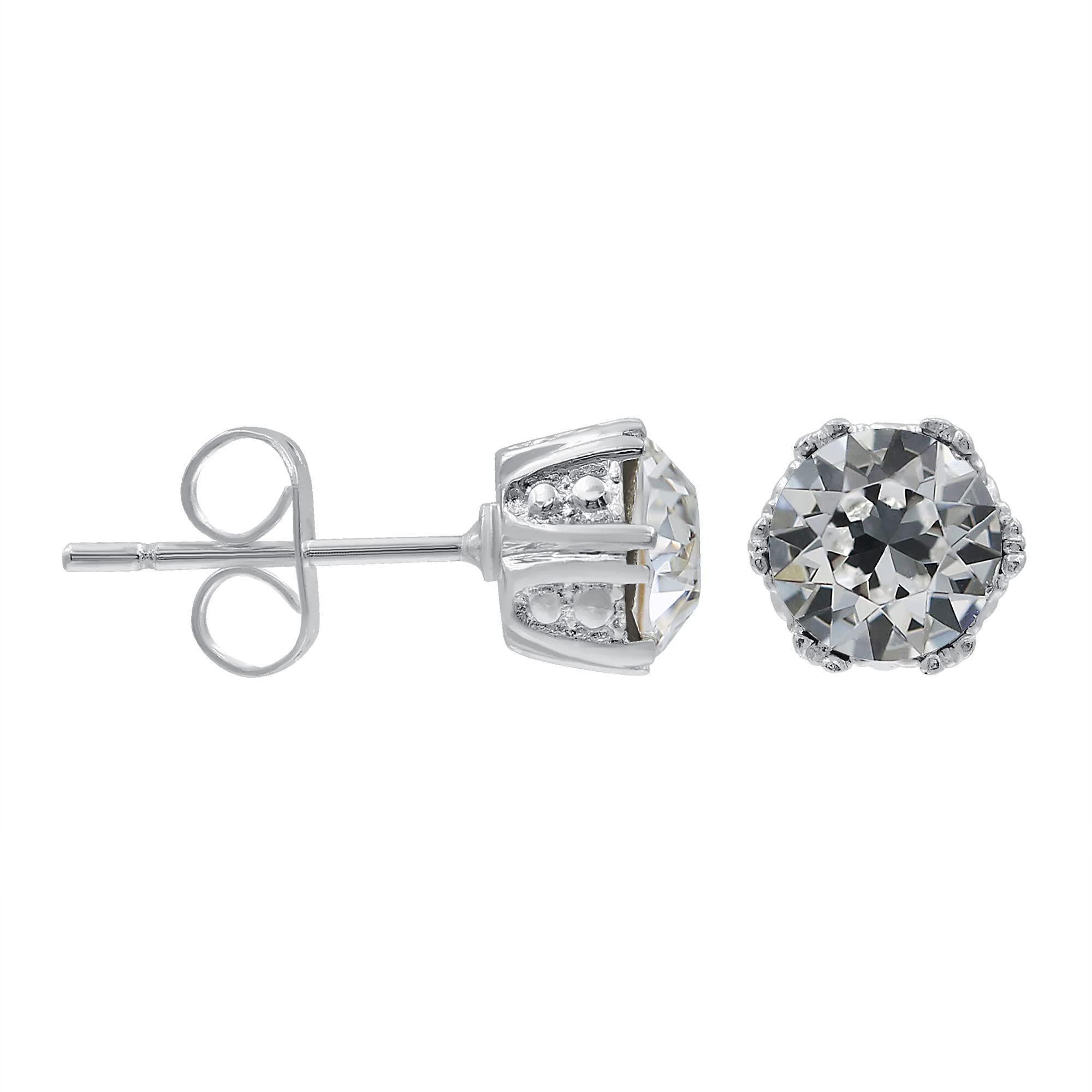 Round Crystal Stud Earrings for Women - Birthstone Color Gemstone Studs | Elegant Gift for Her | Perfect for Weddings, Parties & Everyday Wear