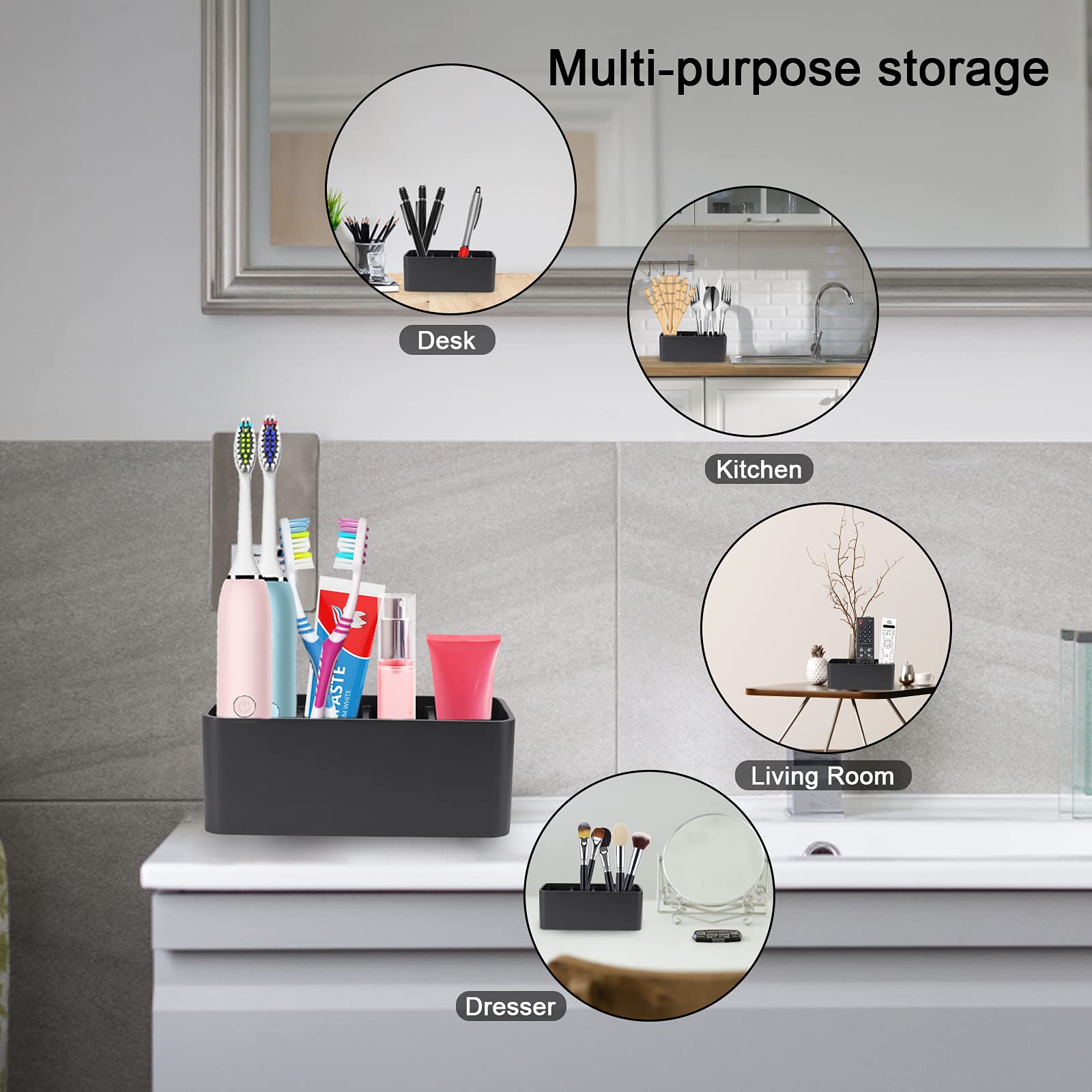 Black Toothbrush and Toothpaste Holder Stand - Bathroom Organizer for Toothbrushes & Makeup Brushes | Perfect for Small Bathrooms, Vanities & Travel Essentials Storage