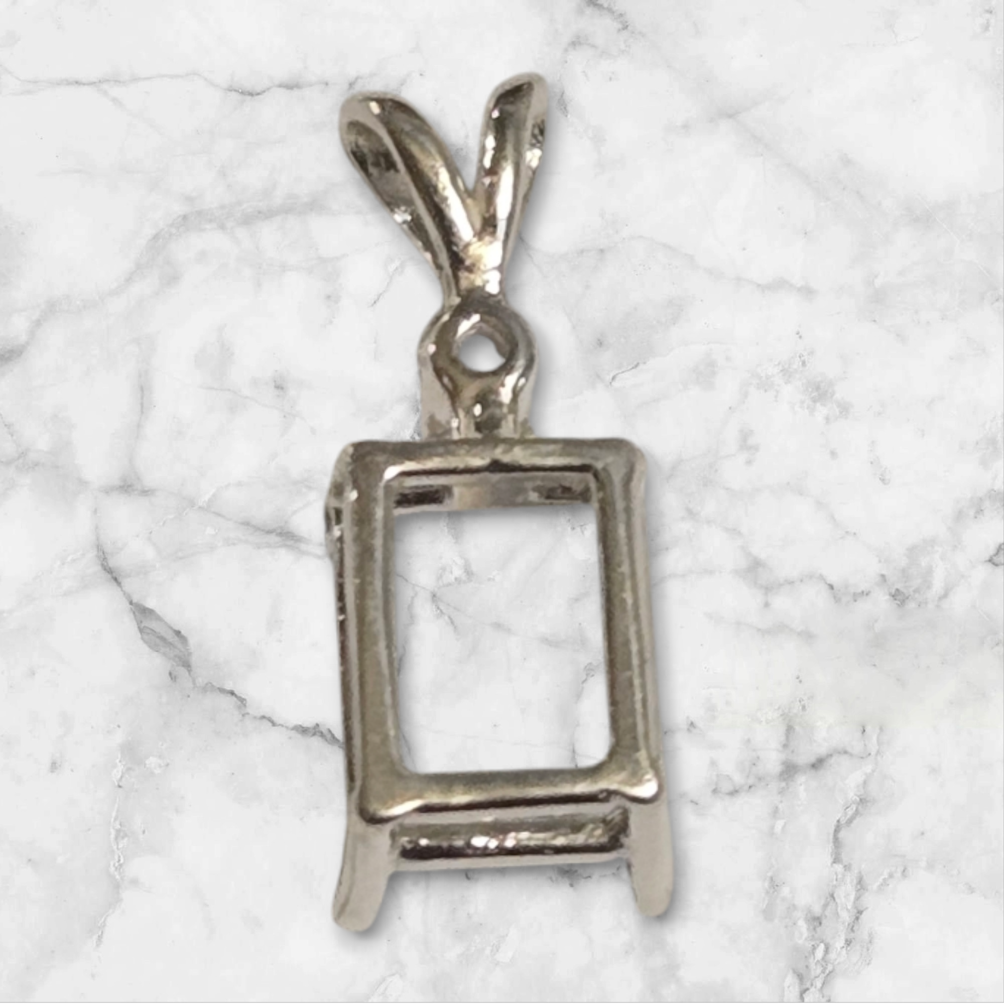 6x4mm 22x16mm Emerald Cut Sterling Silver or 14K White/Yellow Gold Pendant Setting with Accent Stones - Handcrafted in USA | Perfect for Necklaces, Jewelry Making & Gift Giving