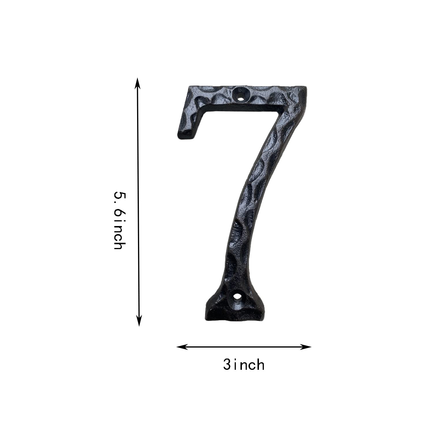 5.6 Inch Hammered Cast Iron House Number 7 - Rustic Outdoor Address Plaque for Home, Garden, and Mailbox Decoration