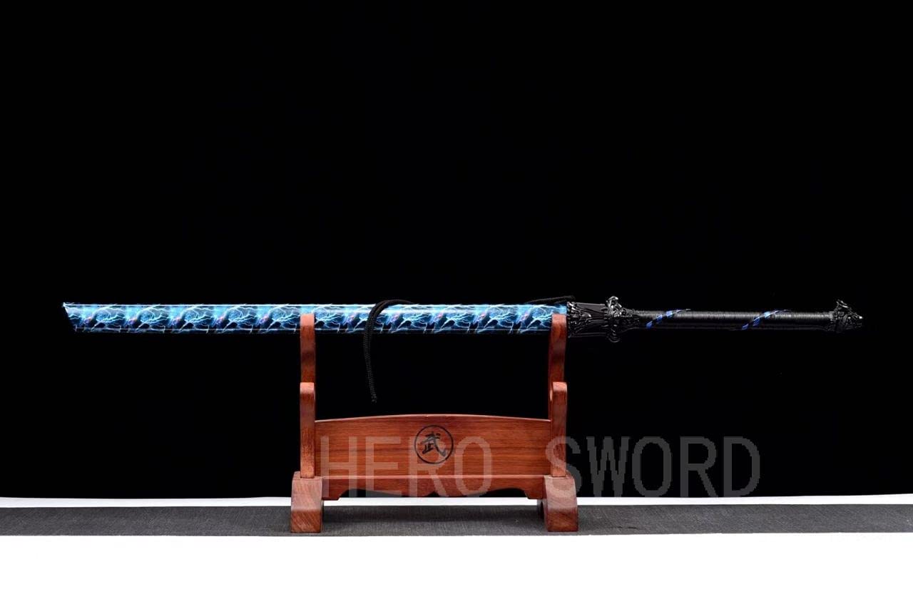 Assassin Five Six Seven Anime Replica Cosplay Katana - Shadow 柒 Japanese Samurai Sword with Blue Blade | Handmade 9260 Spring Steel | Perfect for Cosplay, Collectors & Martial Arts Training (#2)